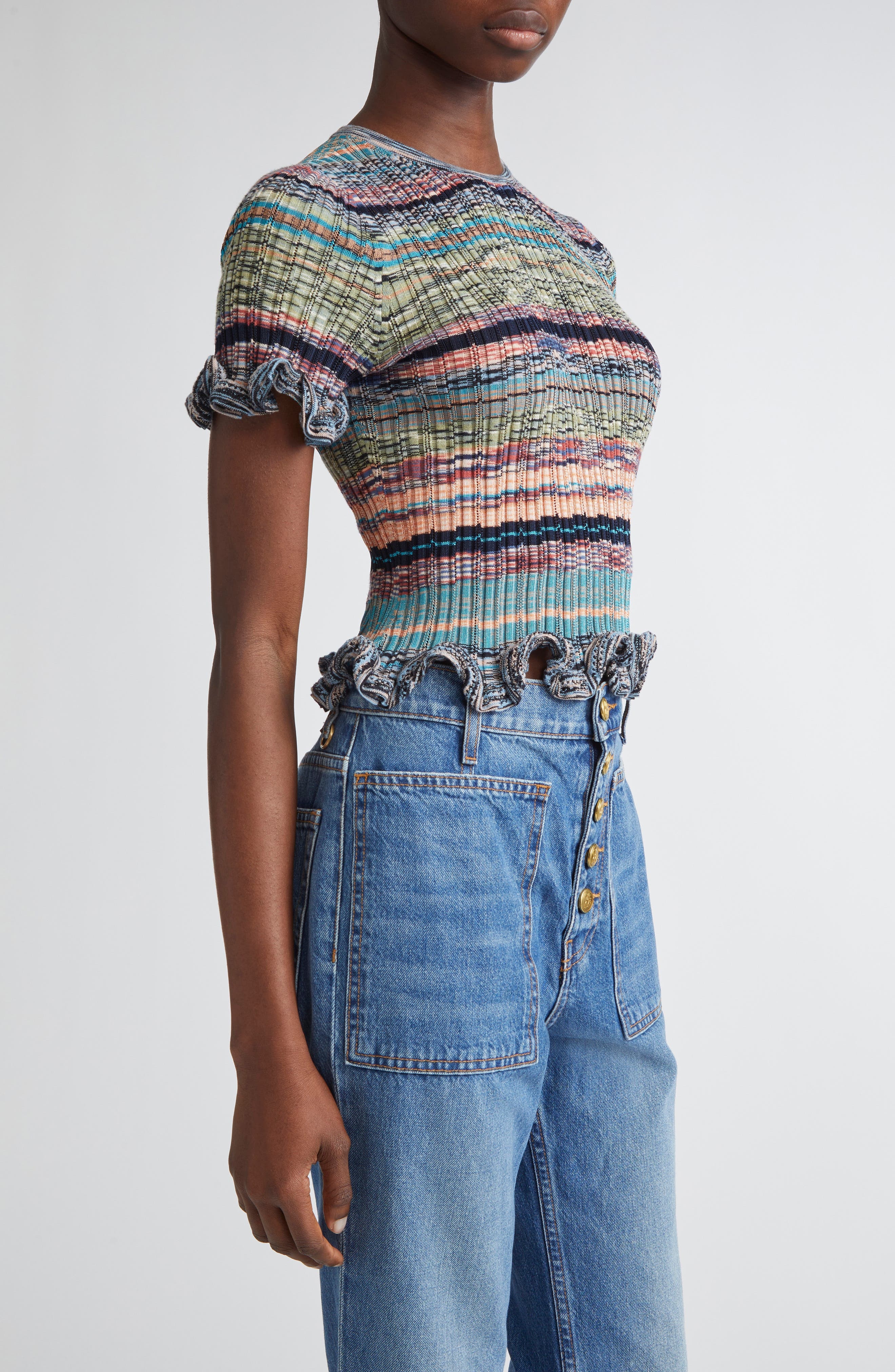 Ulla Johnson Miya Ruffle Space Dye Top in Azurite at Nordstrom - 3