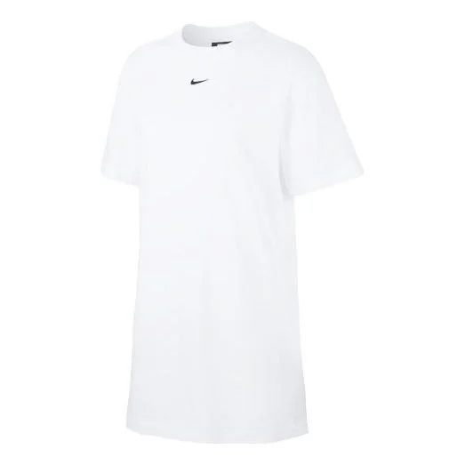 (WMNS) Nike Sportswear Essential Logo Embroidery Knitted Short Sleeve Dress White CJ2243-100 - 1