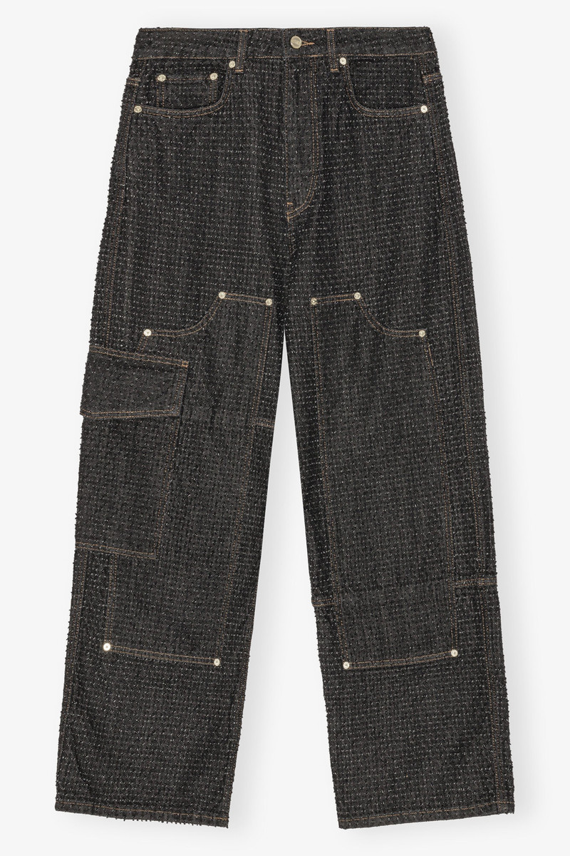 BLACK FLUFFY DENIM CARPENTER JEANS 1