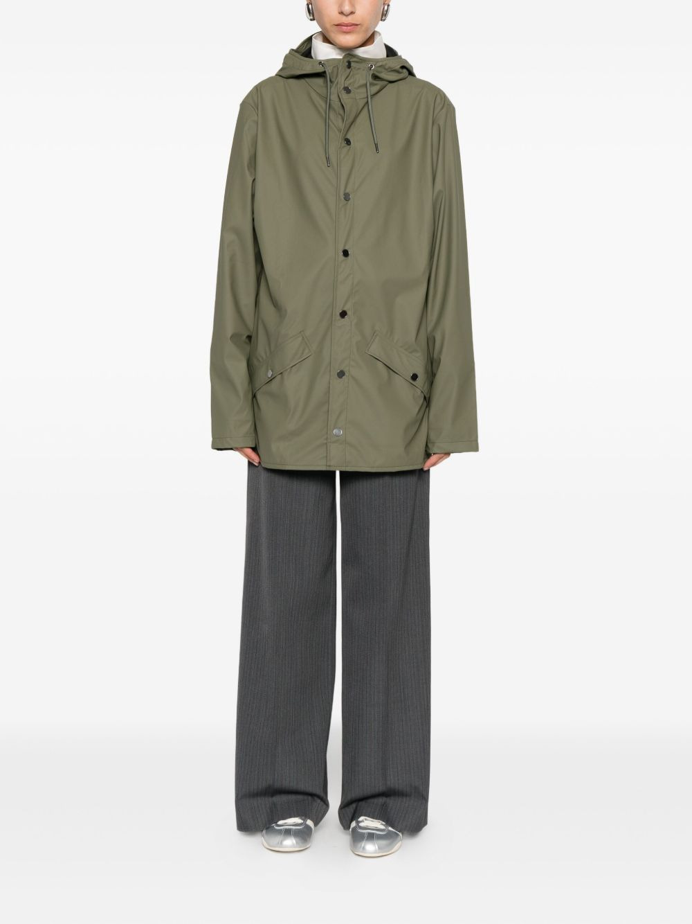 hooded button-fastening jacket - 2