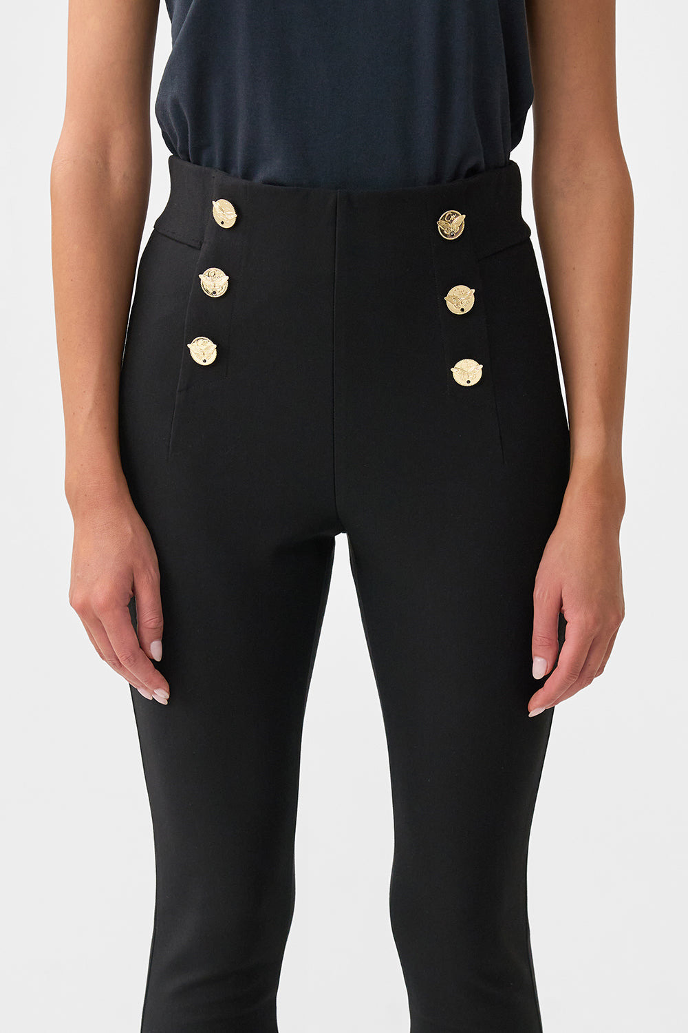BUTTON EMBELLISHED PONTE PANT - 5