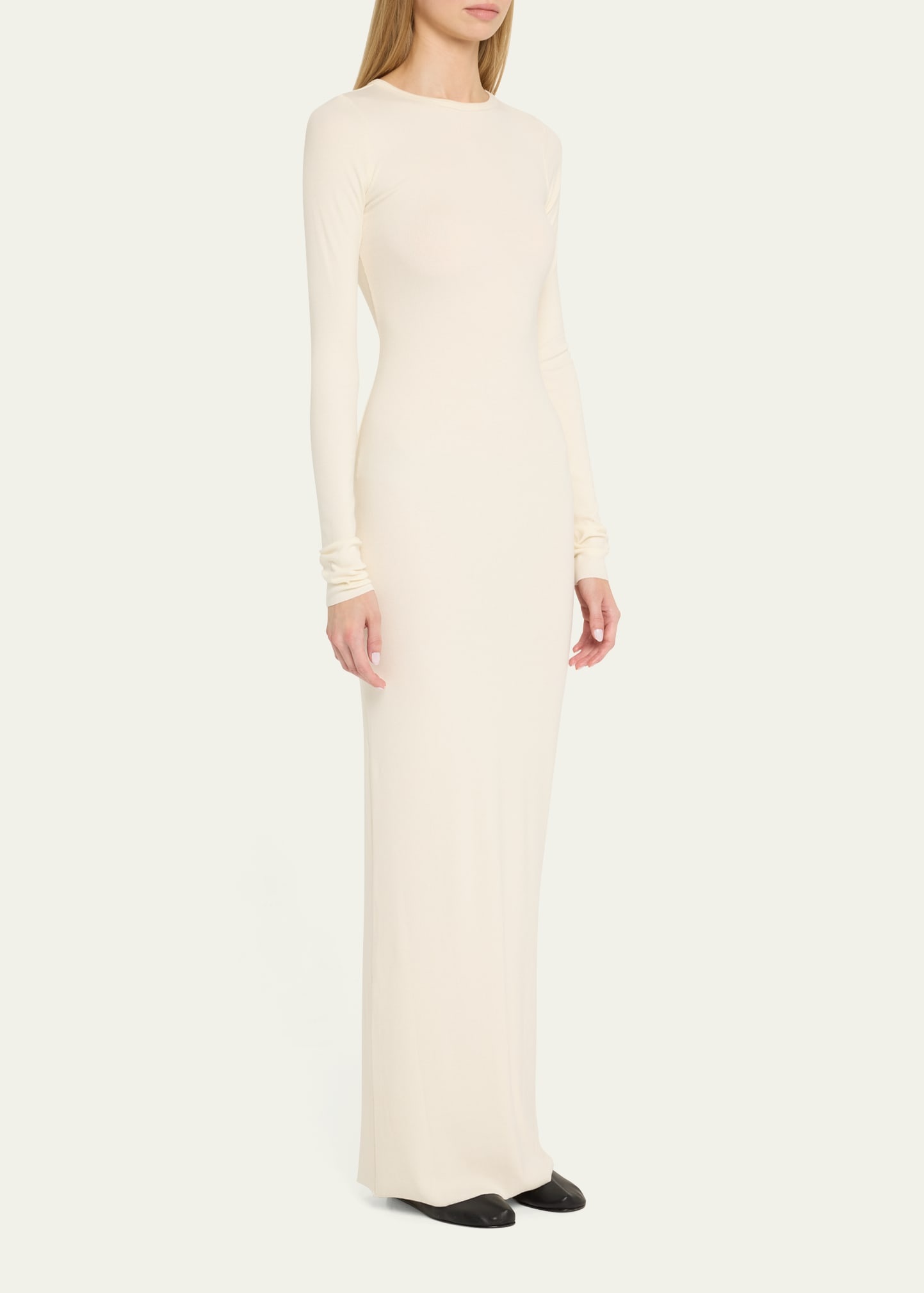Long-Sleeve Crewneck Rib-Knit Maxi Dress - 4