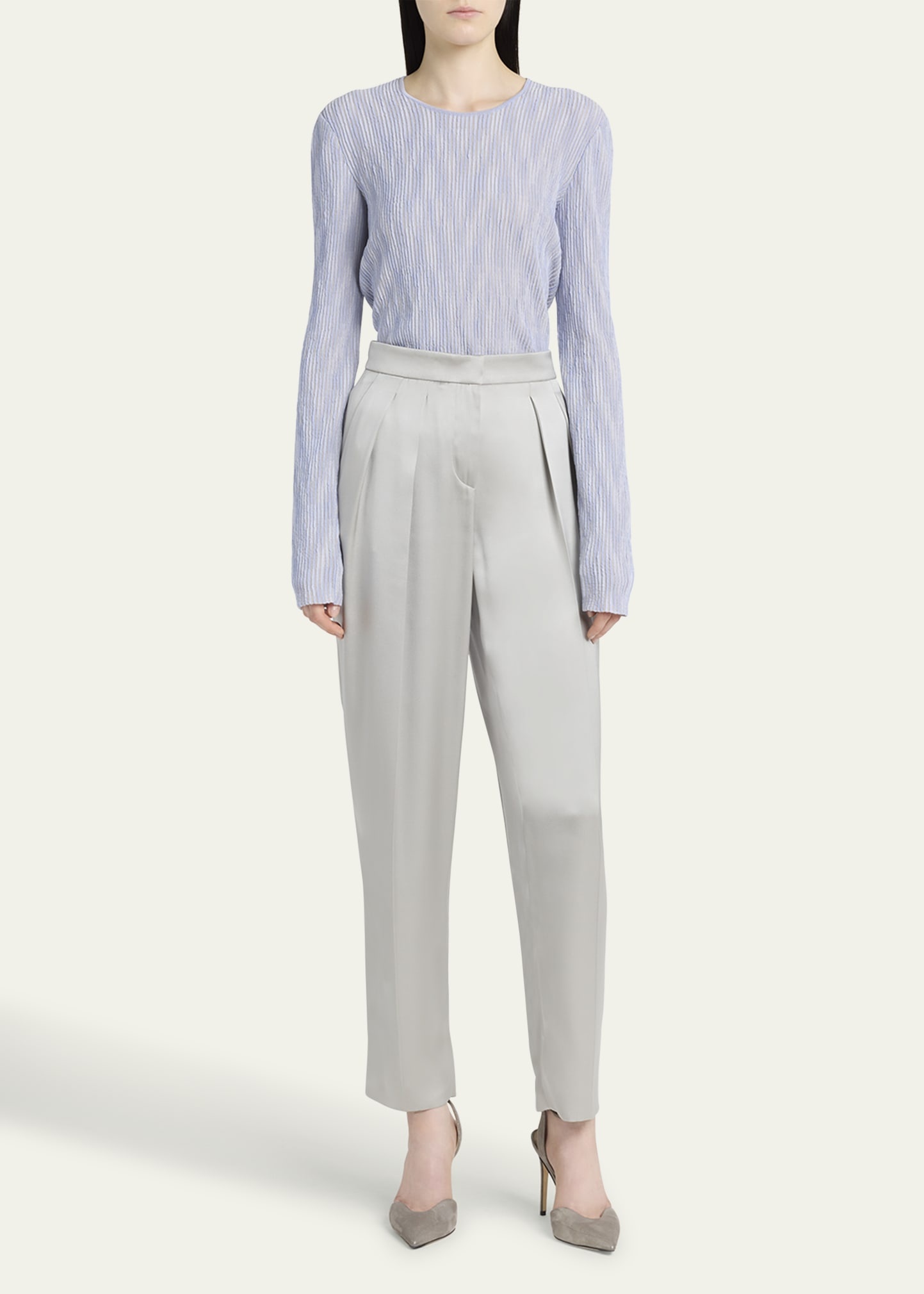 Pleated Skinny Leg Silk Trousers - 2