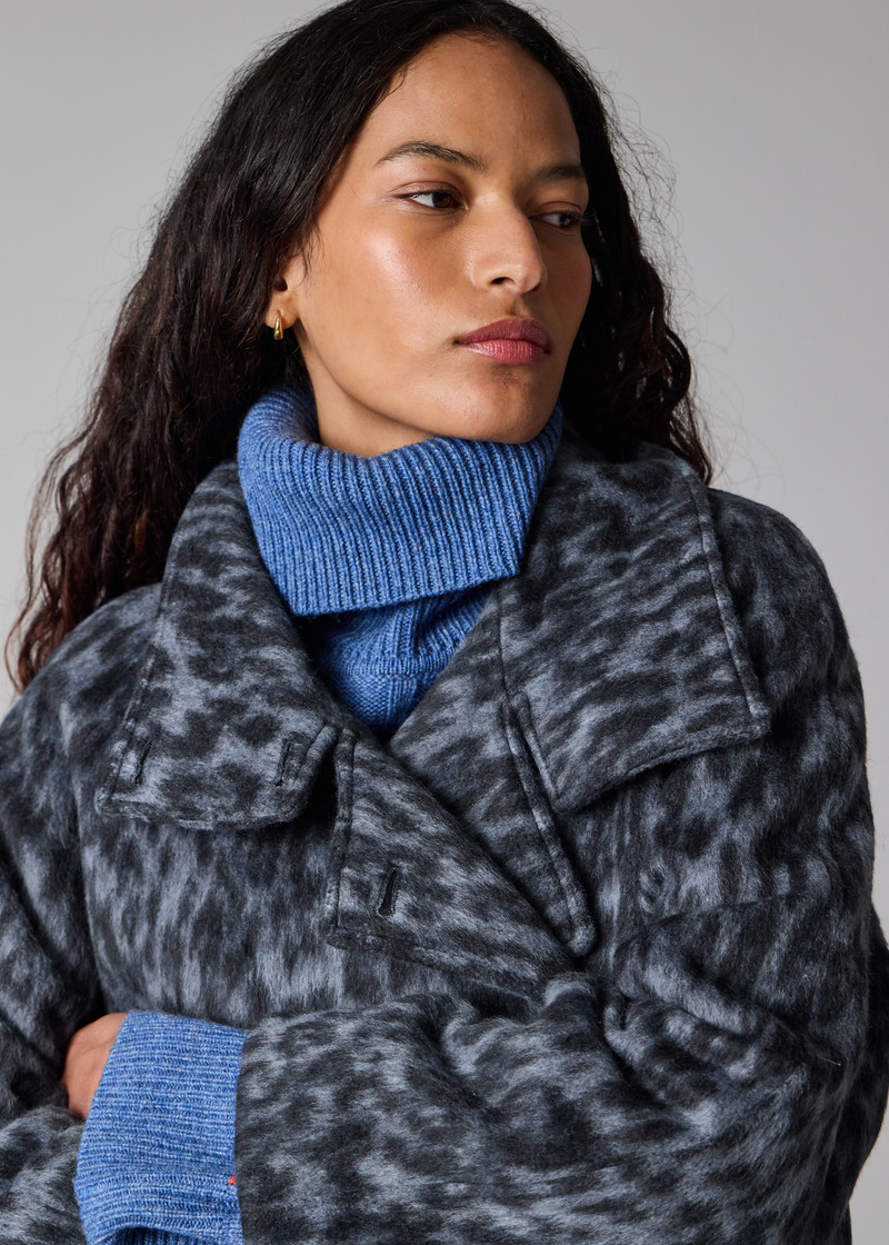 Women's Blue Animal Print Wool-Blend Short Jacket 7