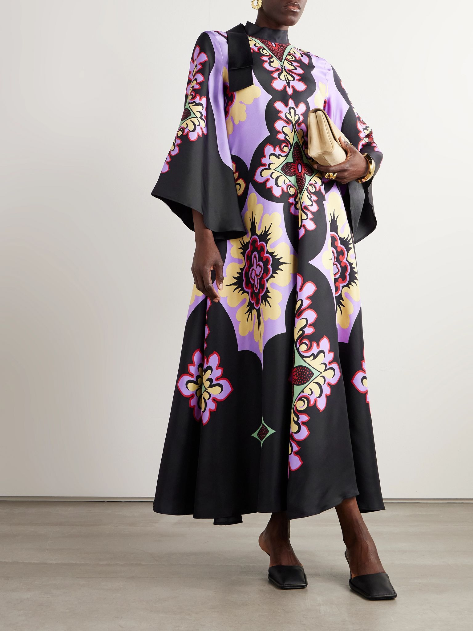 Icon Magnifico draped printed silk-twill maxi dress Purple - 2
