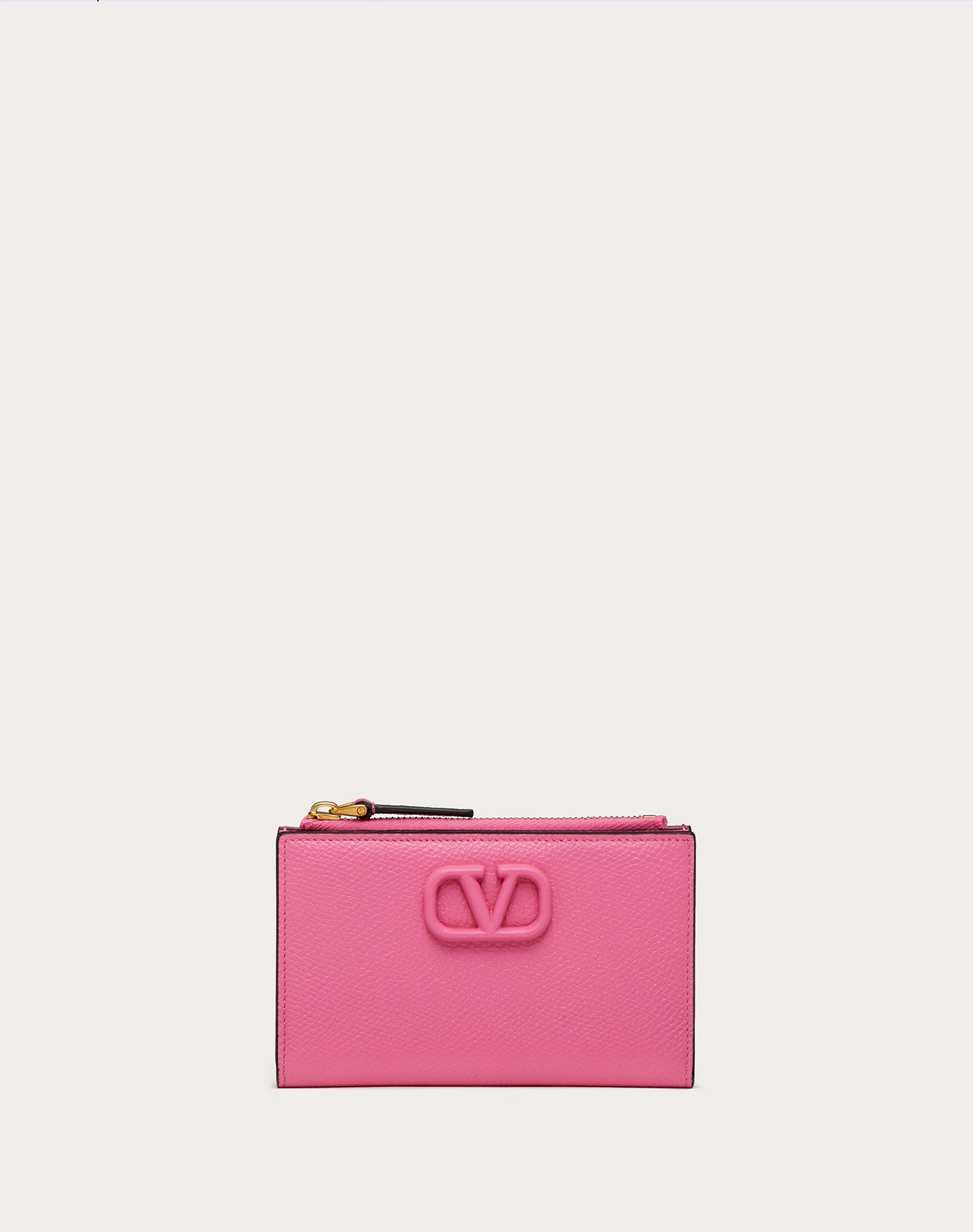 VLOGO SIGNATURE GRAINY CALFSKIN CARDHOLDER WTH ZIPPER - 1