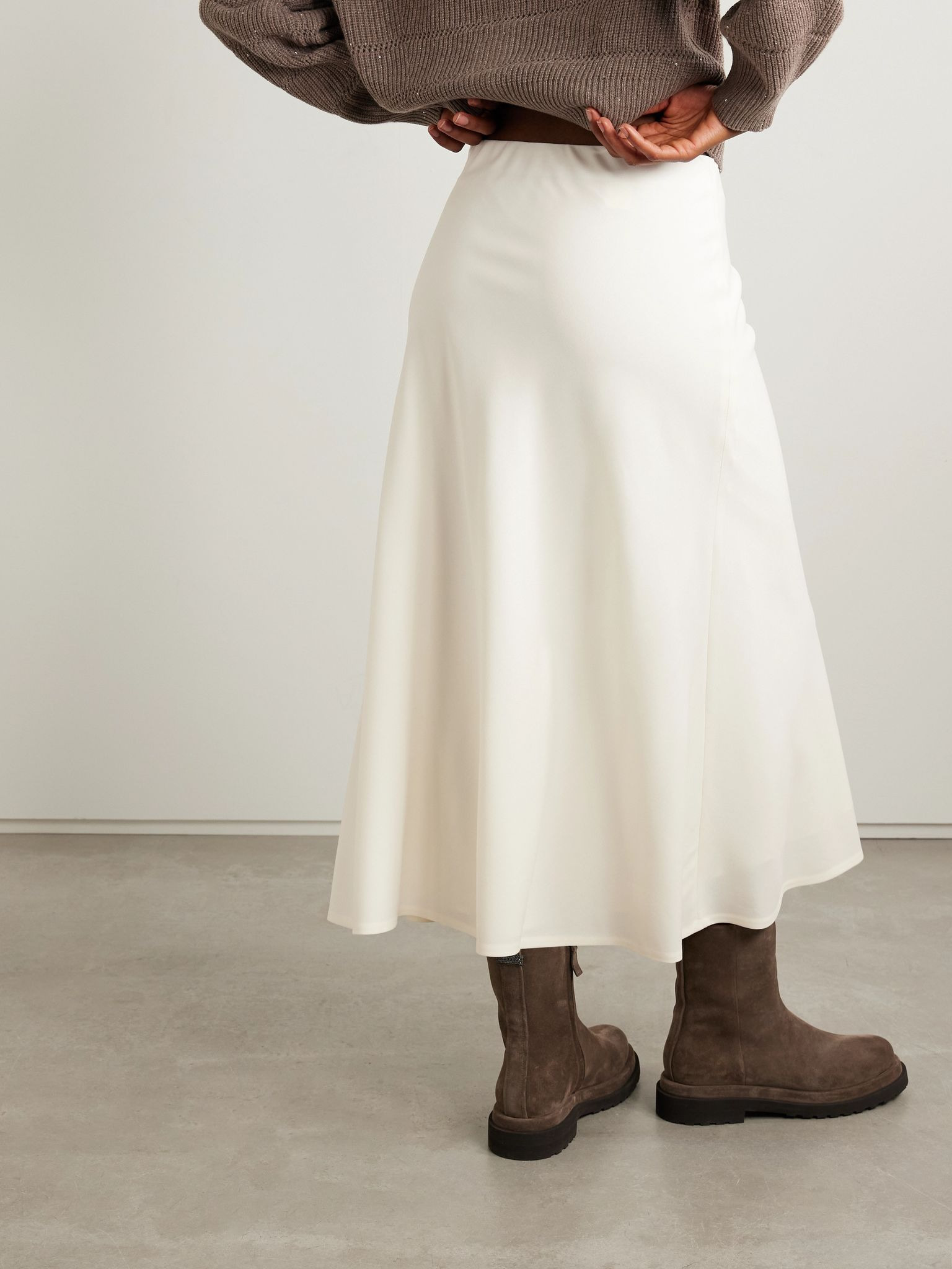 Wool-blend midi skirt Off-white - 4