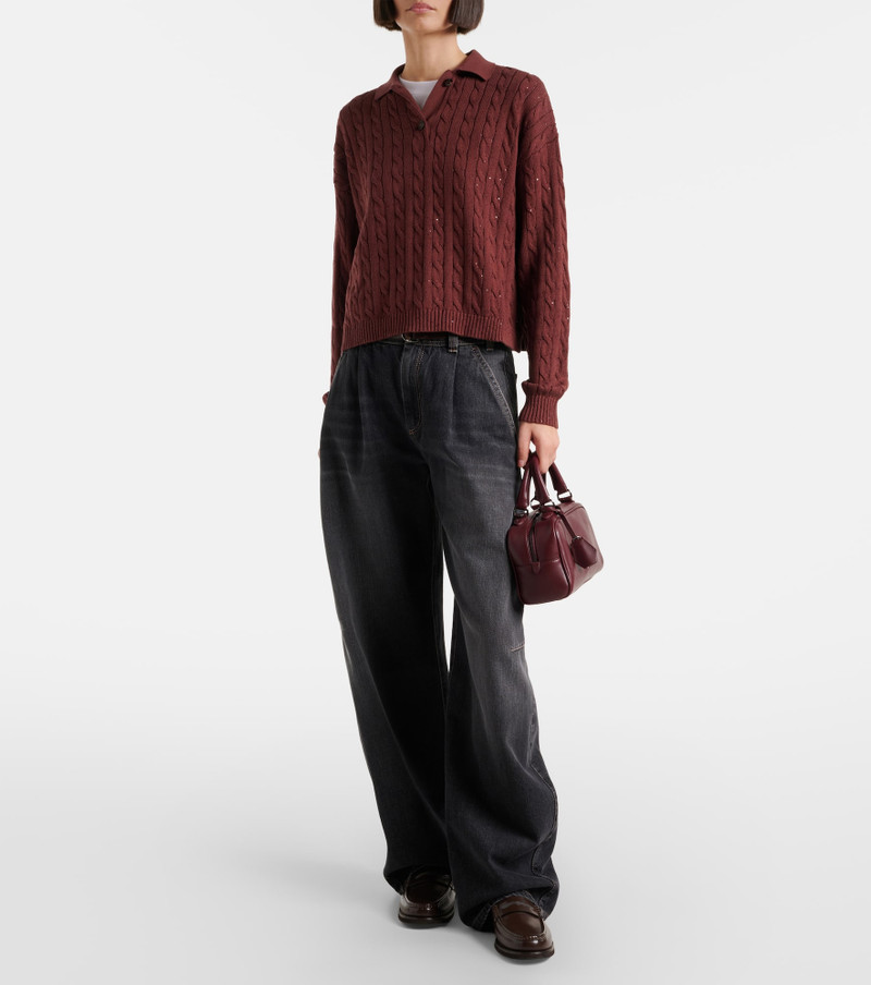 Brunello Cucinelli Cable-knit cotton-blend polo sweater outlook