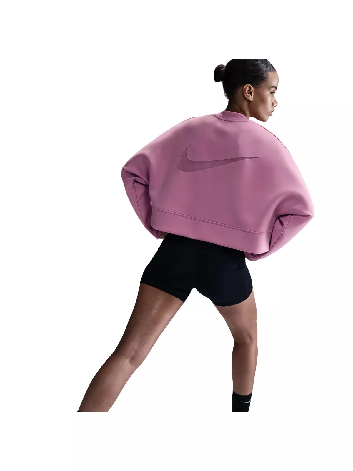 Women's Prima Dri-FIT Oversized Crew-Neck Cropped Top-Pink - 2