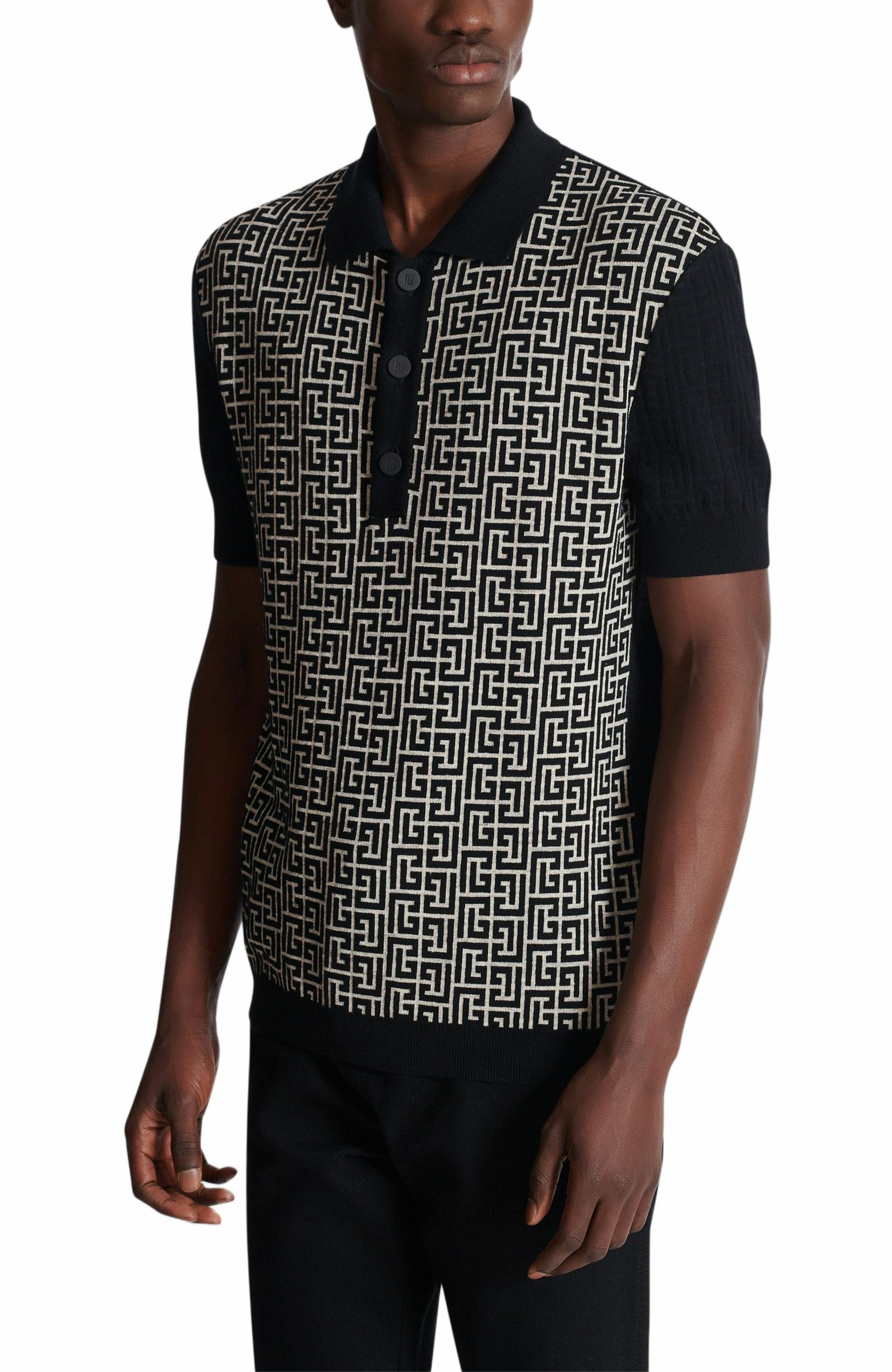 Balmain Monogram knit polo shirt in Black at Nordstrom - 5