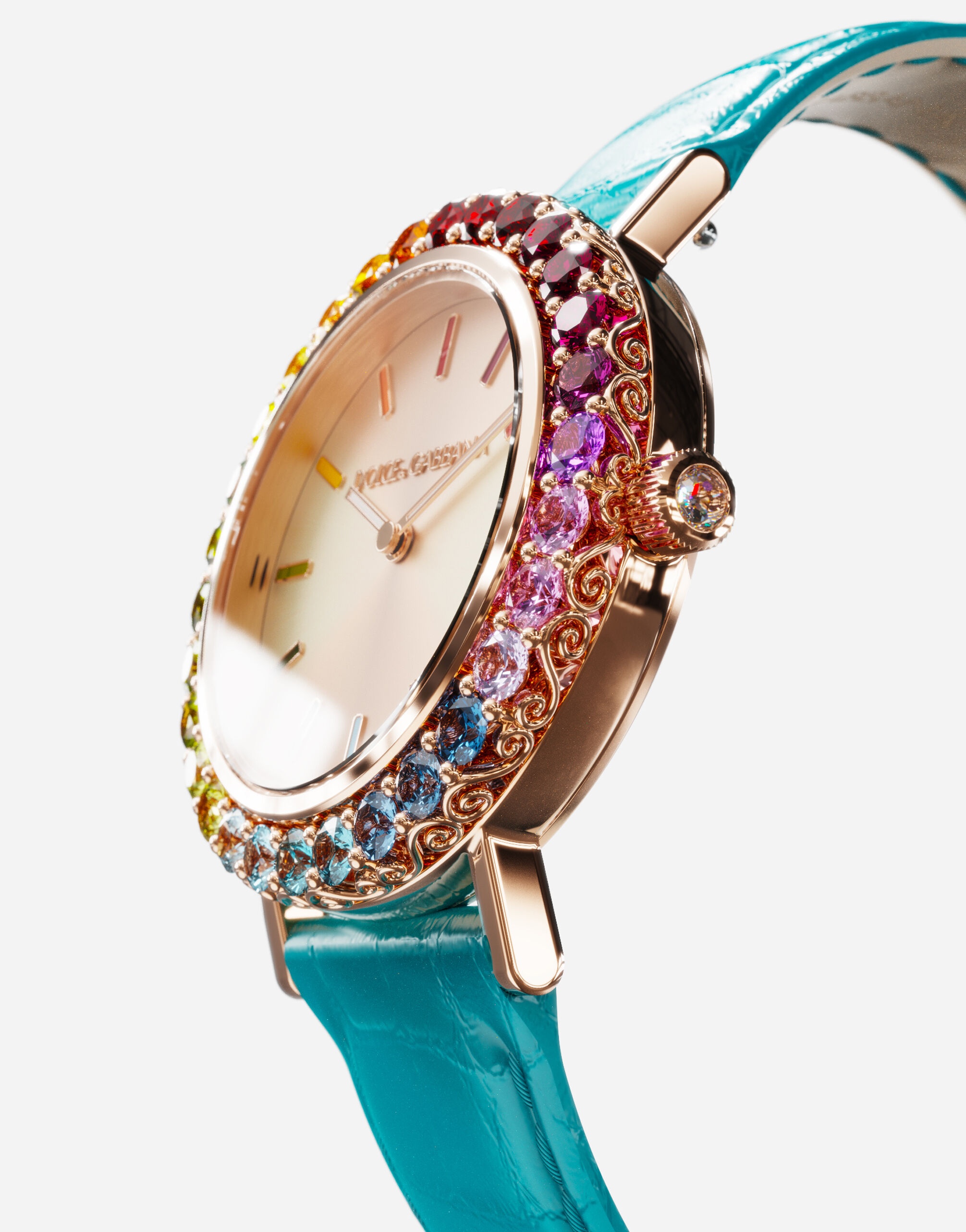 Iris watch in rose gold with multi-colored fine gems - 2