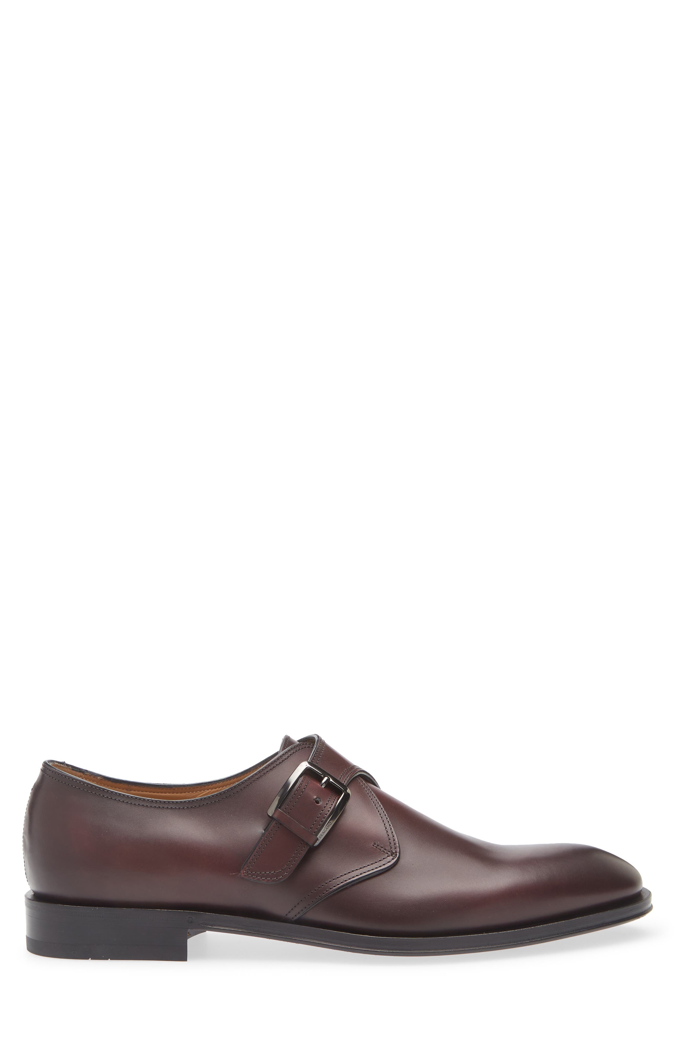 FERRAGAMO Argo Plain Toe Monk Shoe in Cordovan Nero New Biscotto at Nordstrom - 3