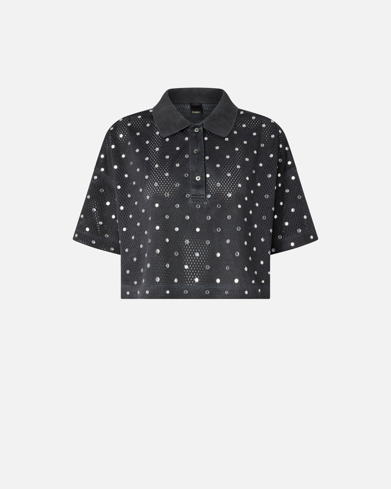 CROPPED MESH POLO SHIRT WITH MIRROR DETAIL 1