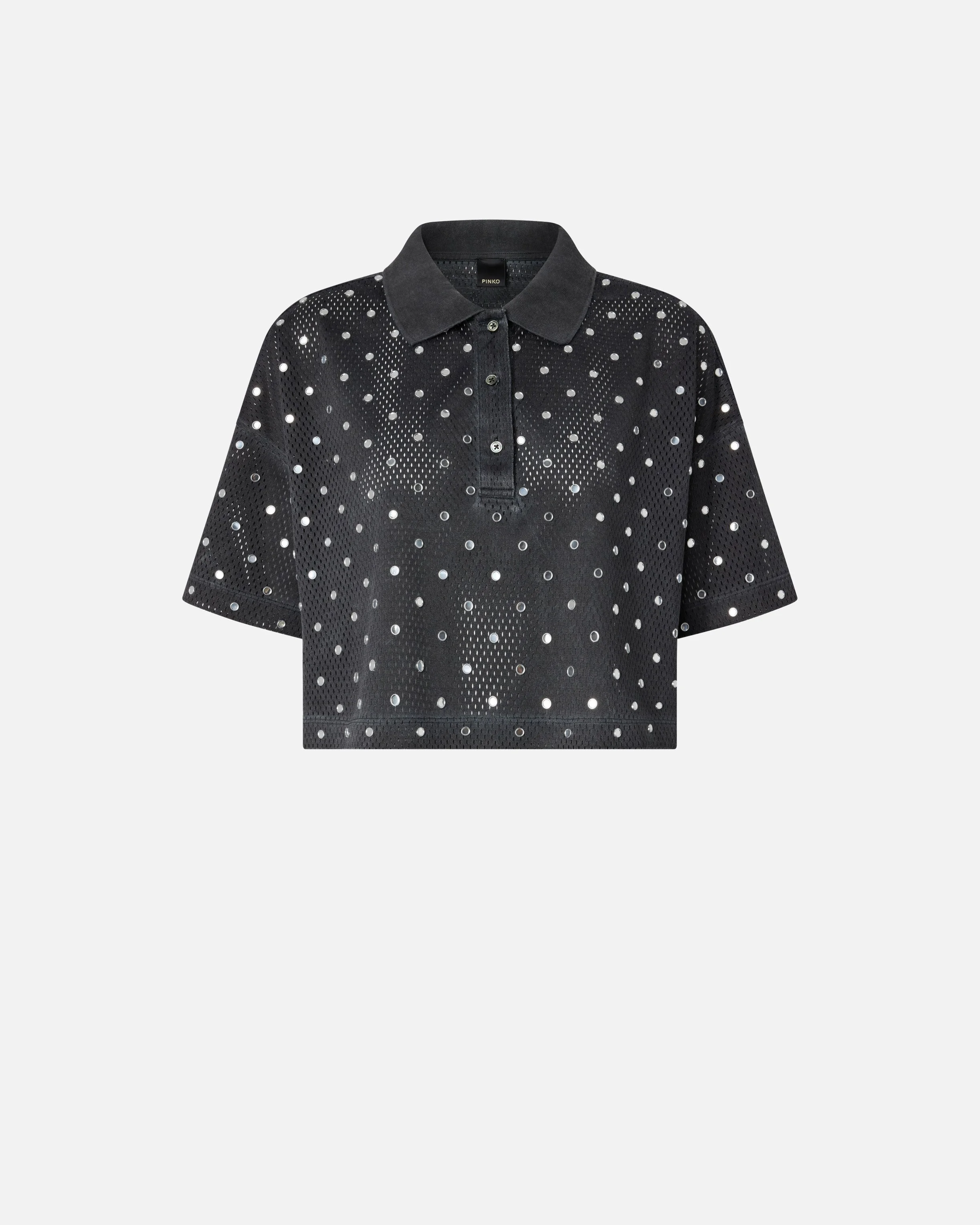 CROPPED MESH POLO SHIRT WITH MIRROR DETAIL - 1