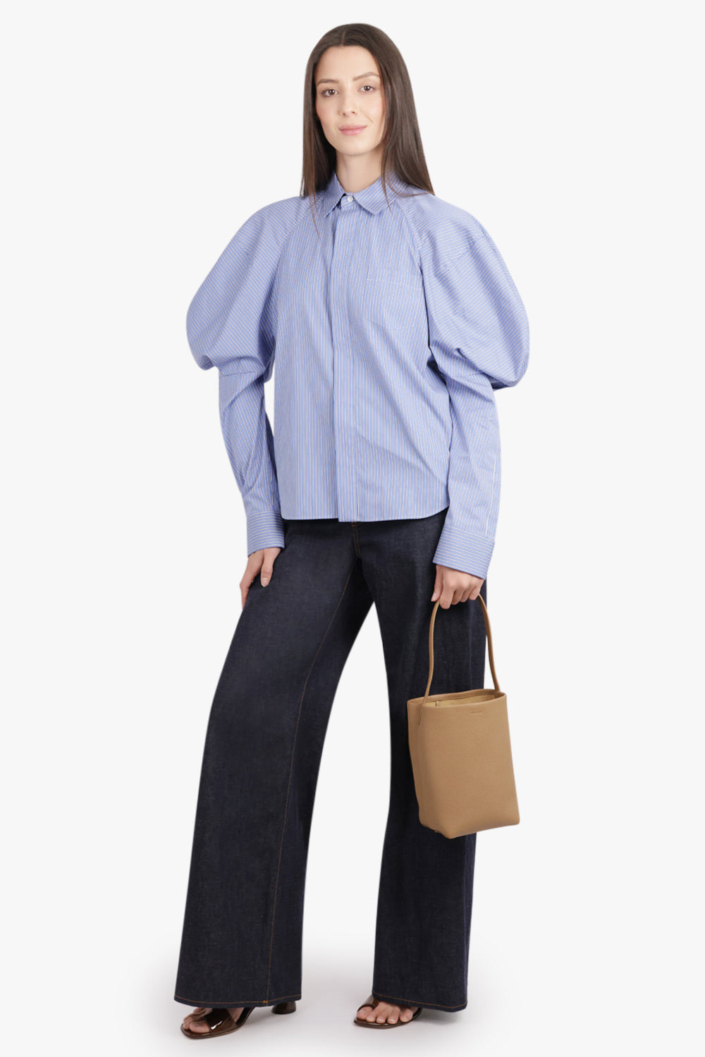 L/S STRIPE SHIRT WITH BALLOON SLEEVE DETAIL | BLUE - 2