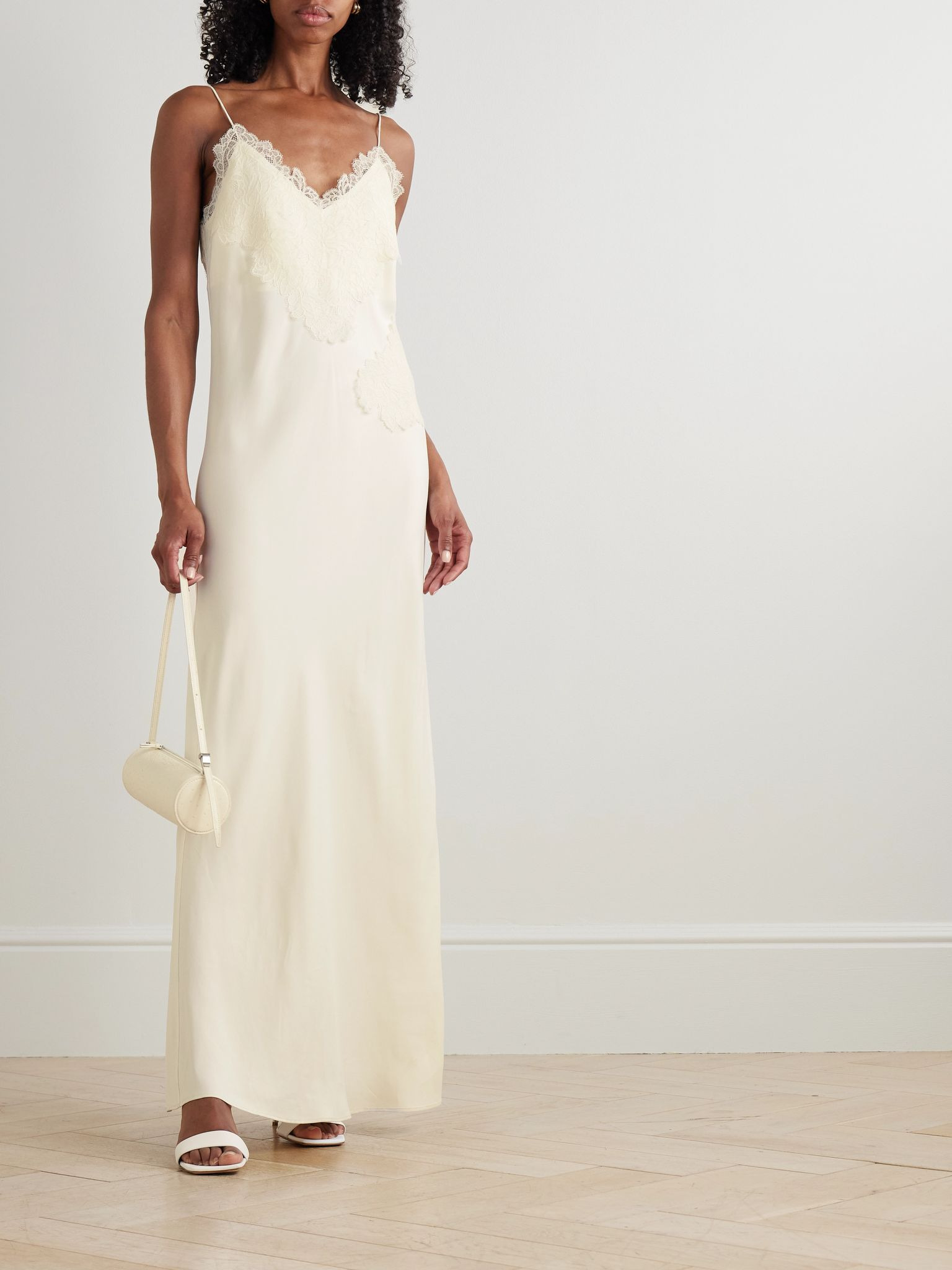 Lace-trimmed satin maxi dress Cream - 2