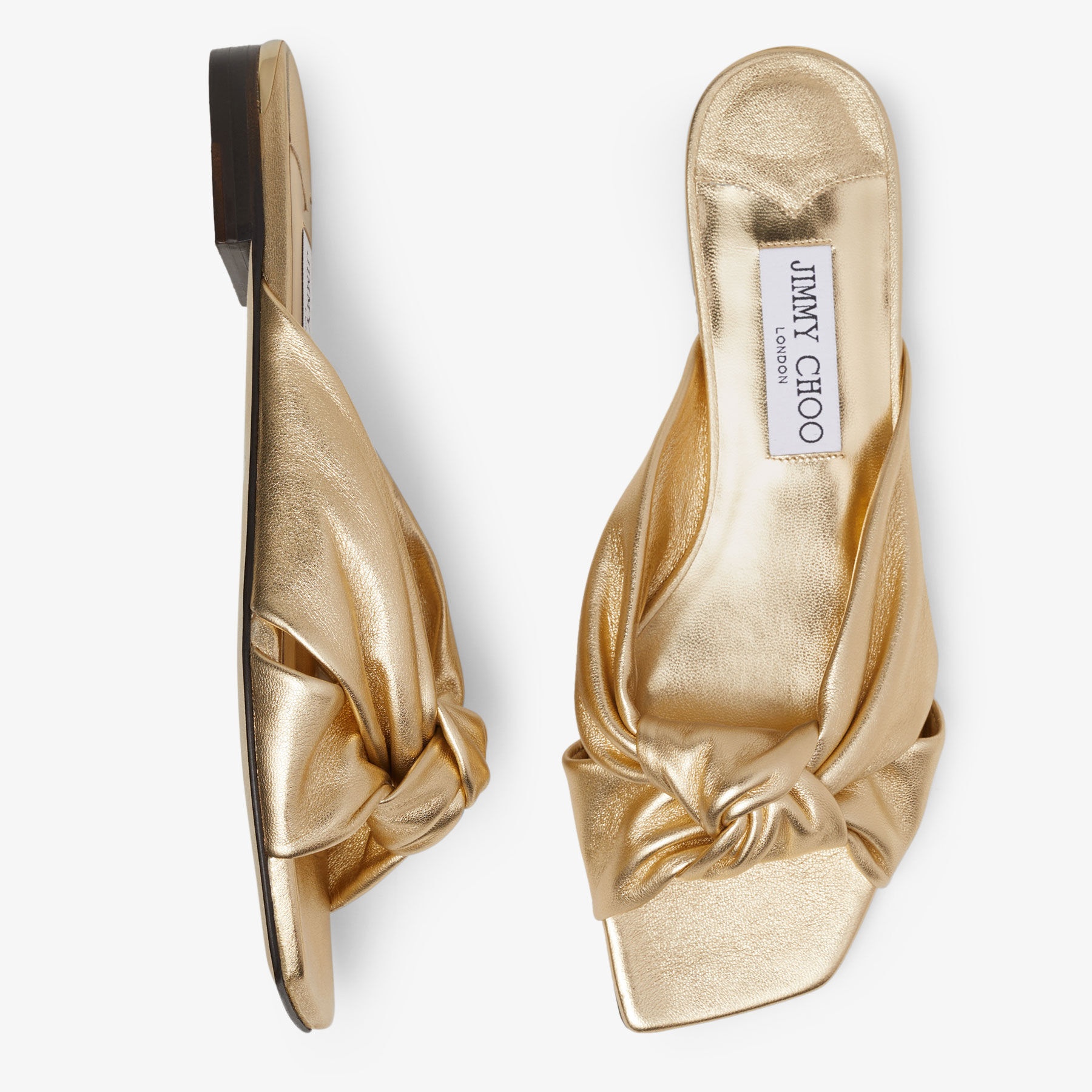 JIMMY CHOO Avenue Flat Gold Metallic Nappa Leather Flat