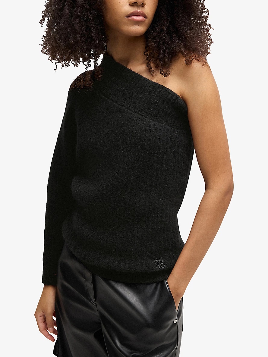 One-shoulder brushed-texture stretch-knit jumper - 3