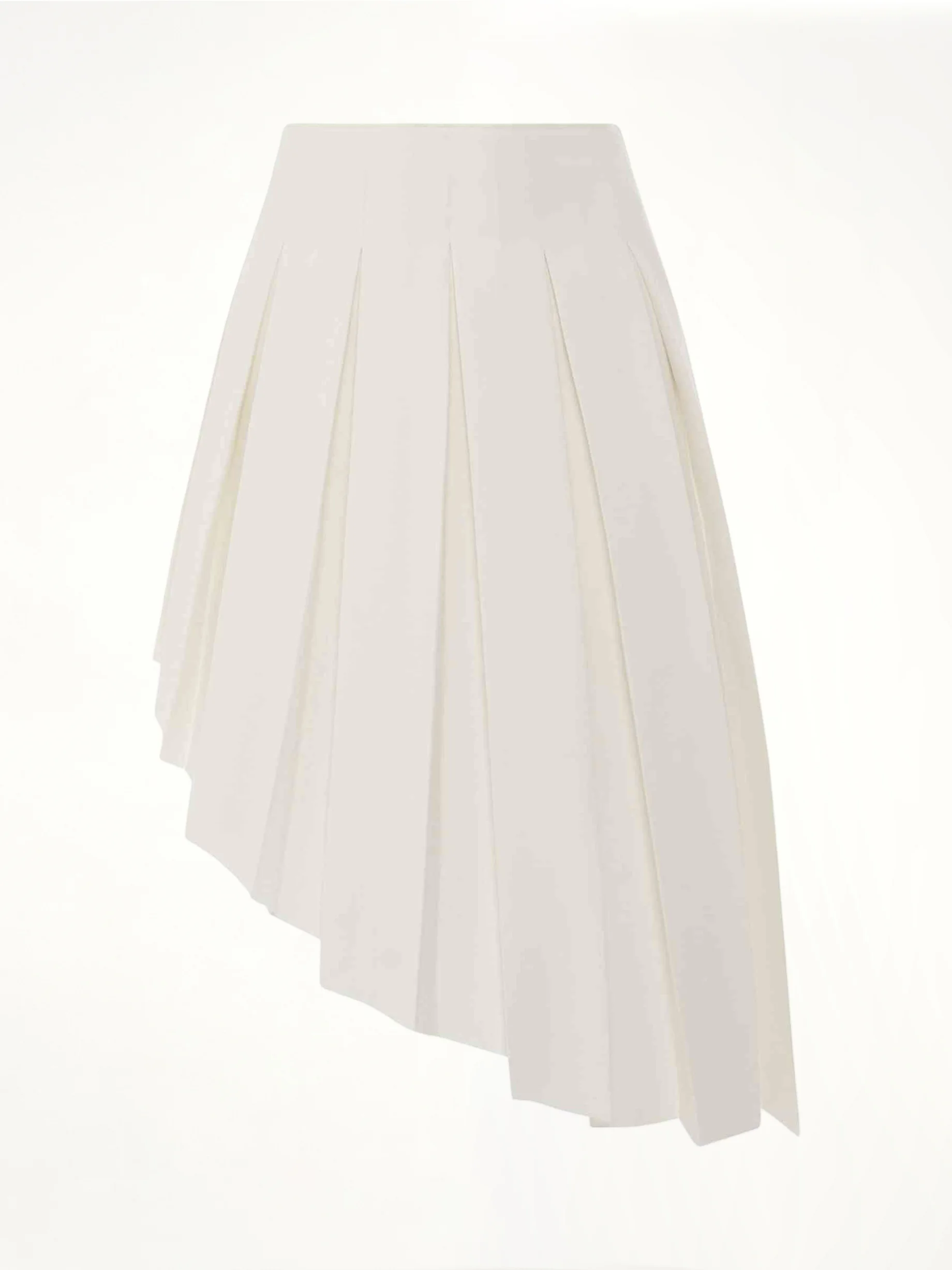 Wool Asymmetrical Pleated Skirt in White - 1