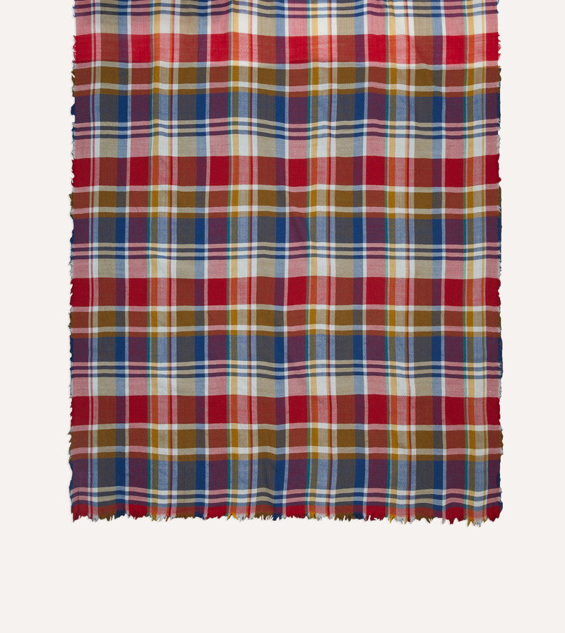 Red, Blue and Yellow Tartan Check Worsted Wool Scarf 3