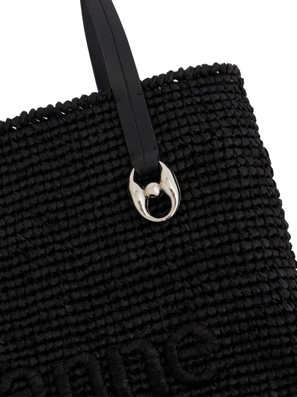 logo-embroidered raffia tote bag - 7