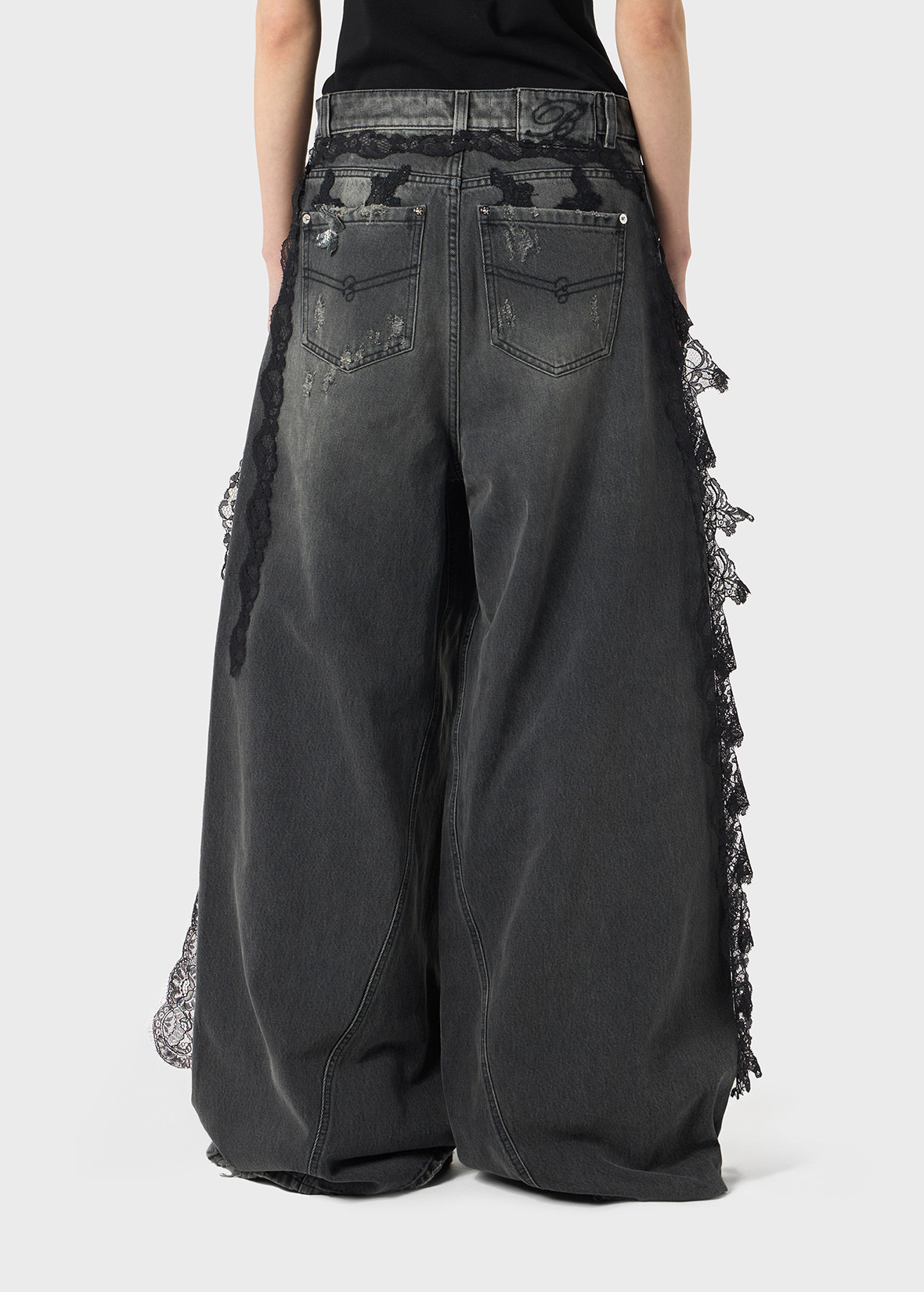 DESTROYED EXTRA BAGGY JEANS WITH LACE TRIM - 4