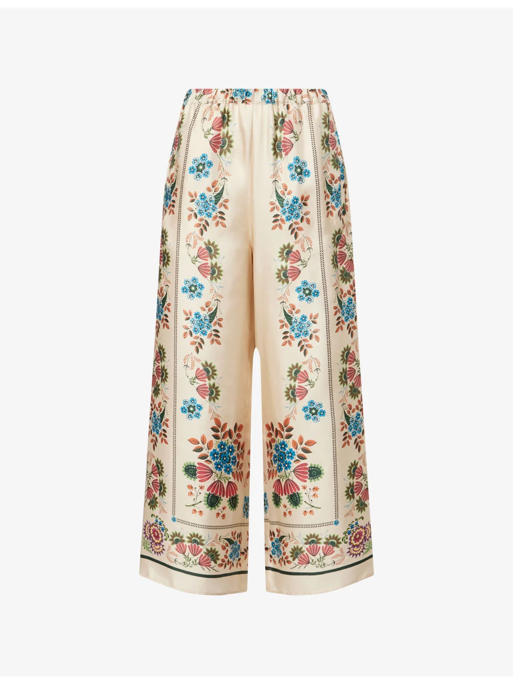 Floral-Print Wide-Leg Silk Trousers - 1