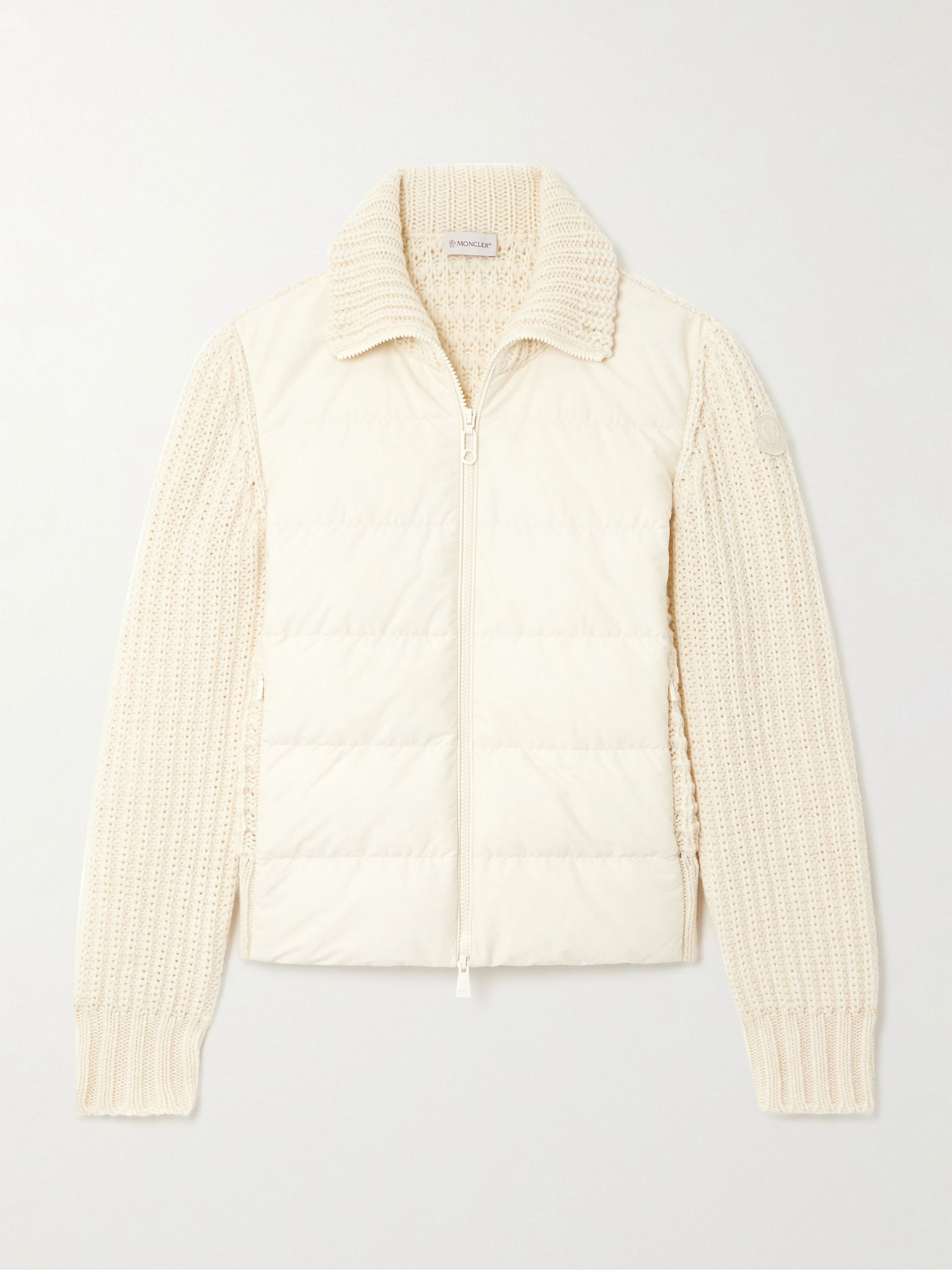 Appliquéd quilted shell-trimmed wool and cashmere-blend down cardigan Cream - 1