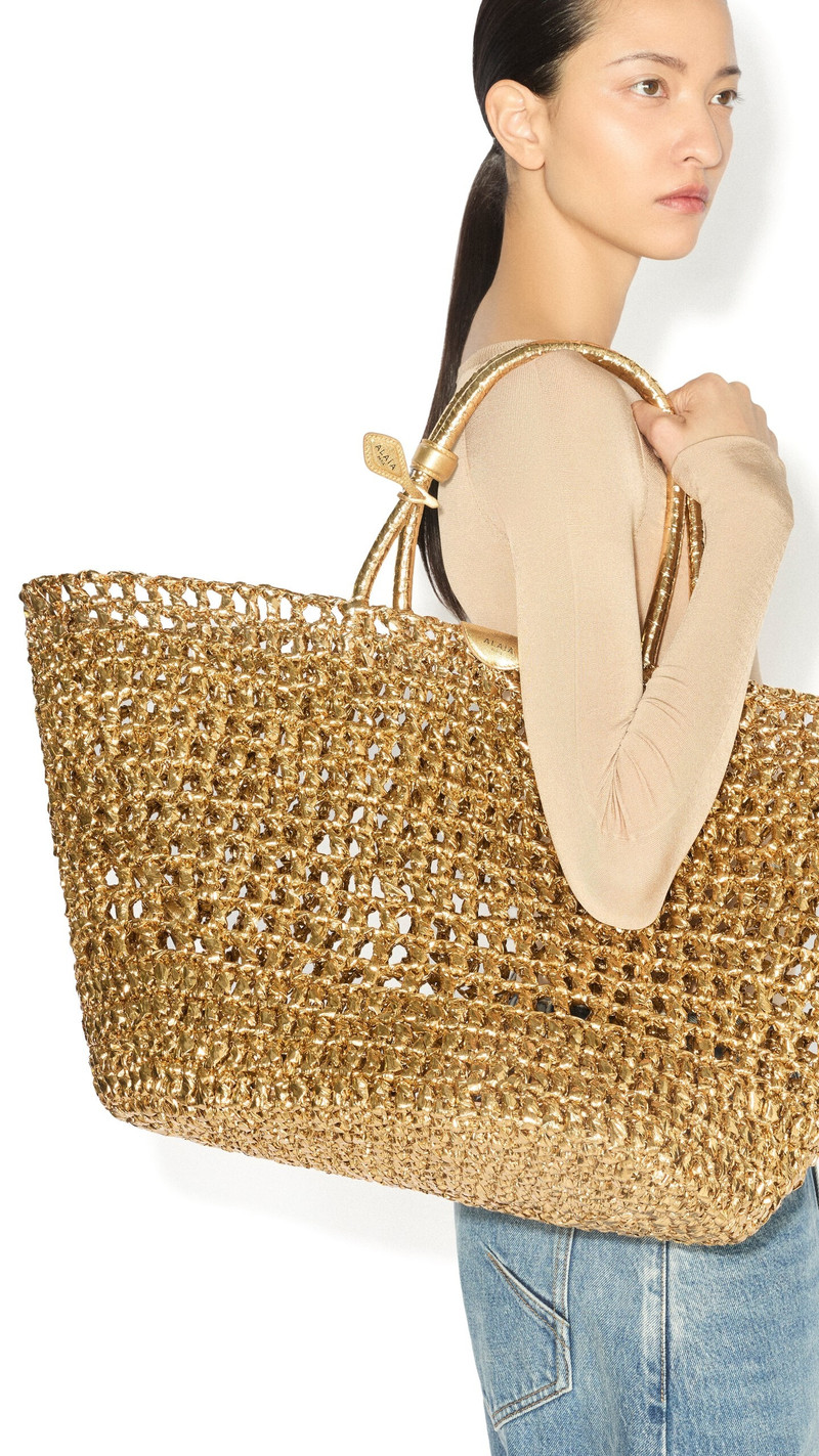 LARGE BASKET BAG IN METALLIC RAFFIA 4