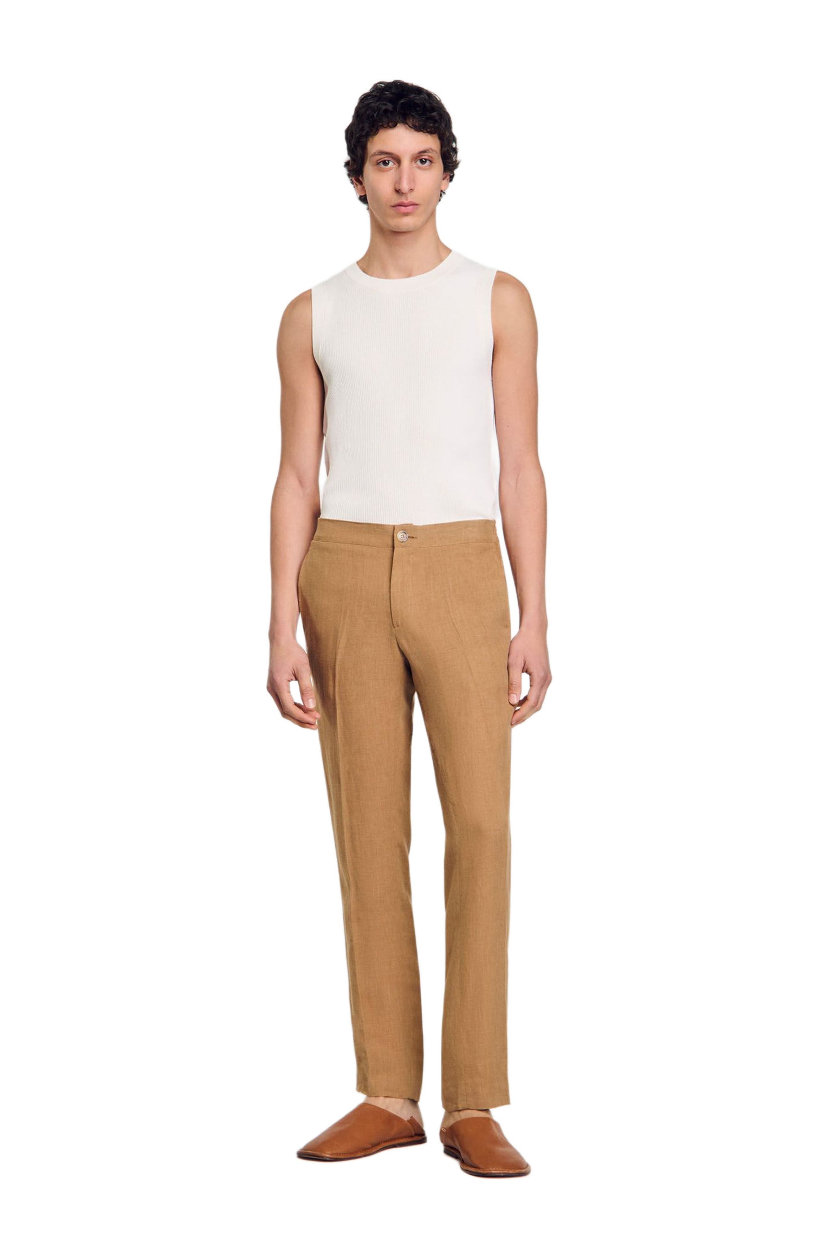 SANDRO Linen trousers in Dark Sand at Nordstrom - 6