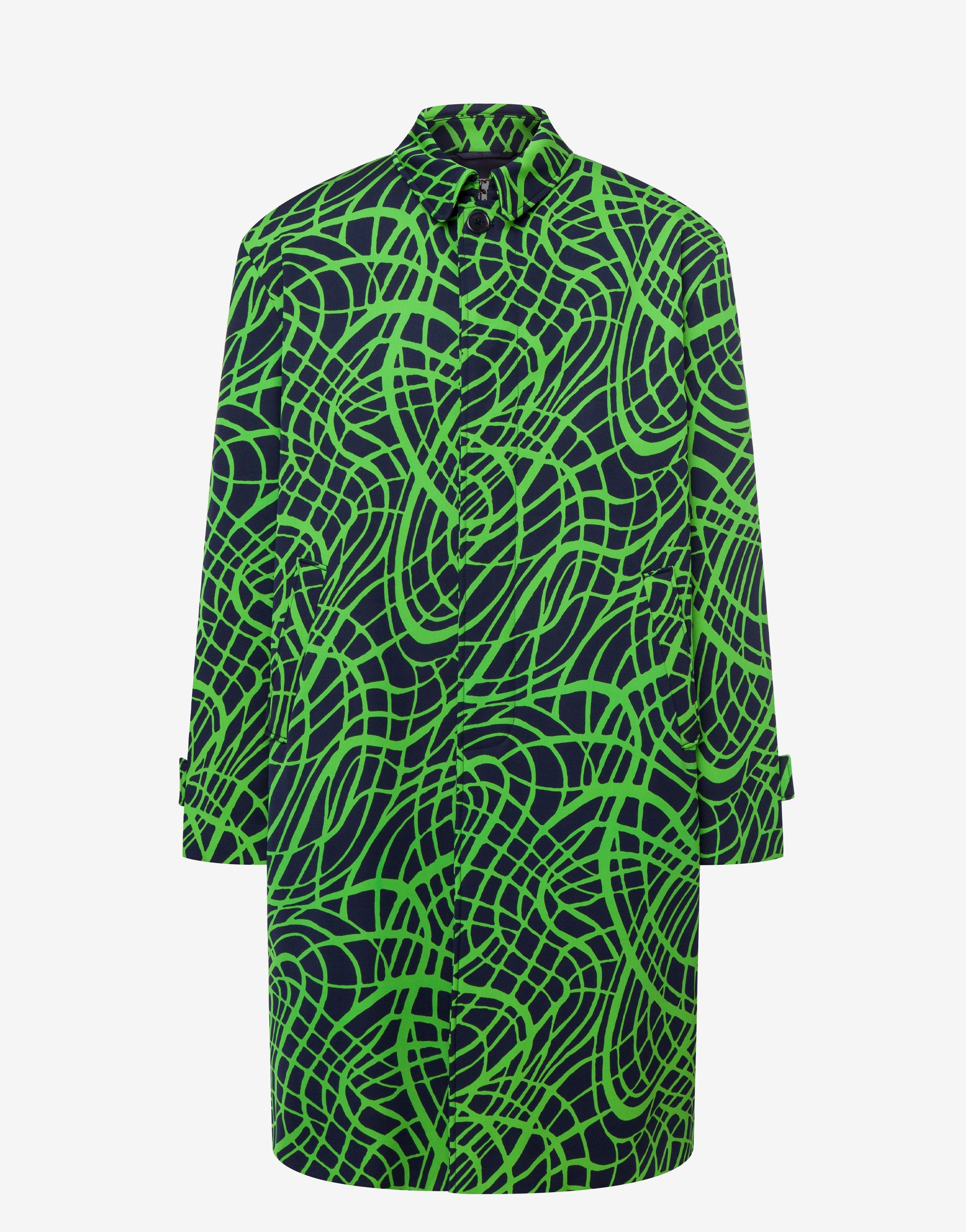 WAVE LINE PRINT WOOL AND VISCOSE TRENCH COAT - 1