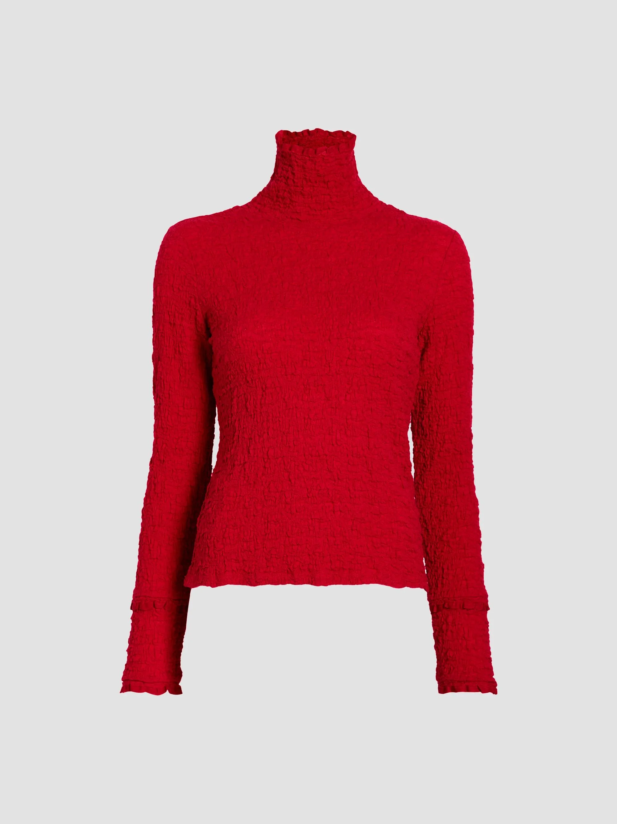 Women's Harriet Stretch Jacquard Turtleneck Top - Red - 1