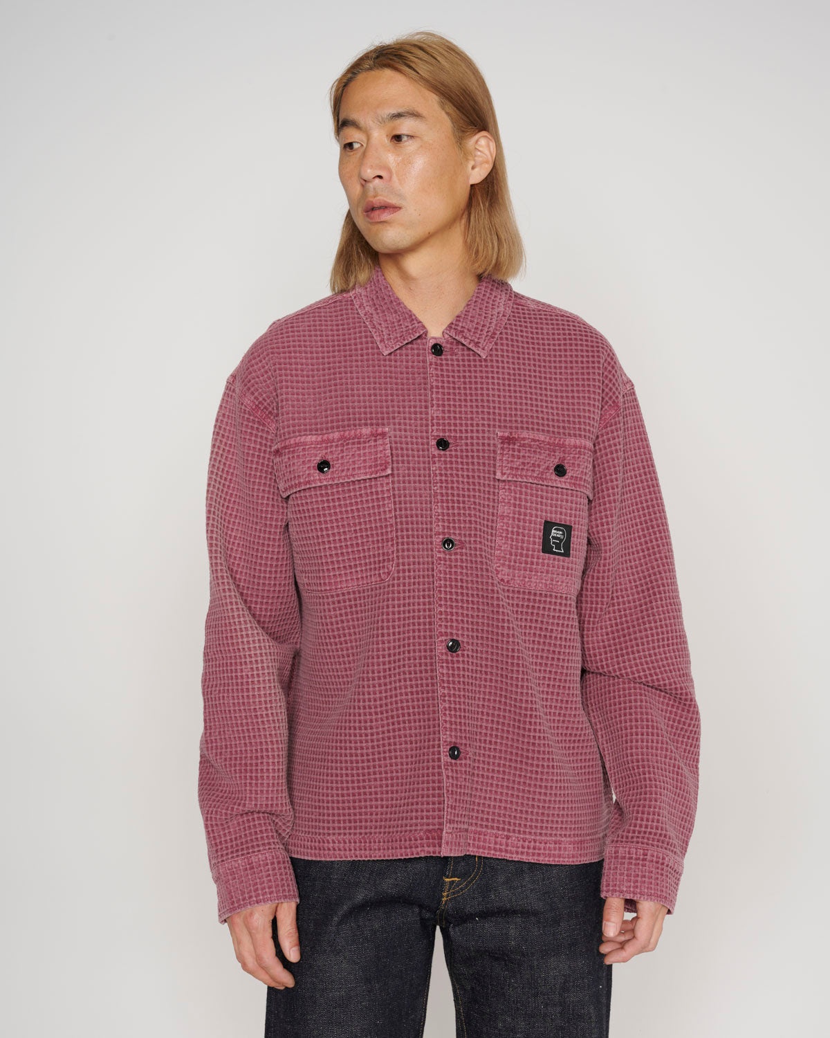 Waffle Button Front Shirt - Raspberry - 4