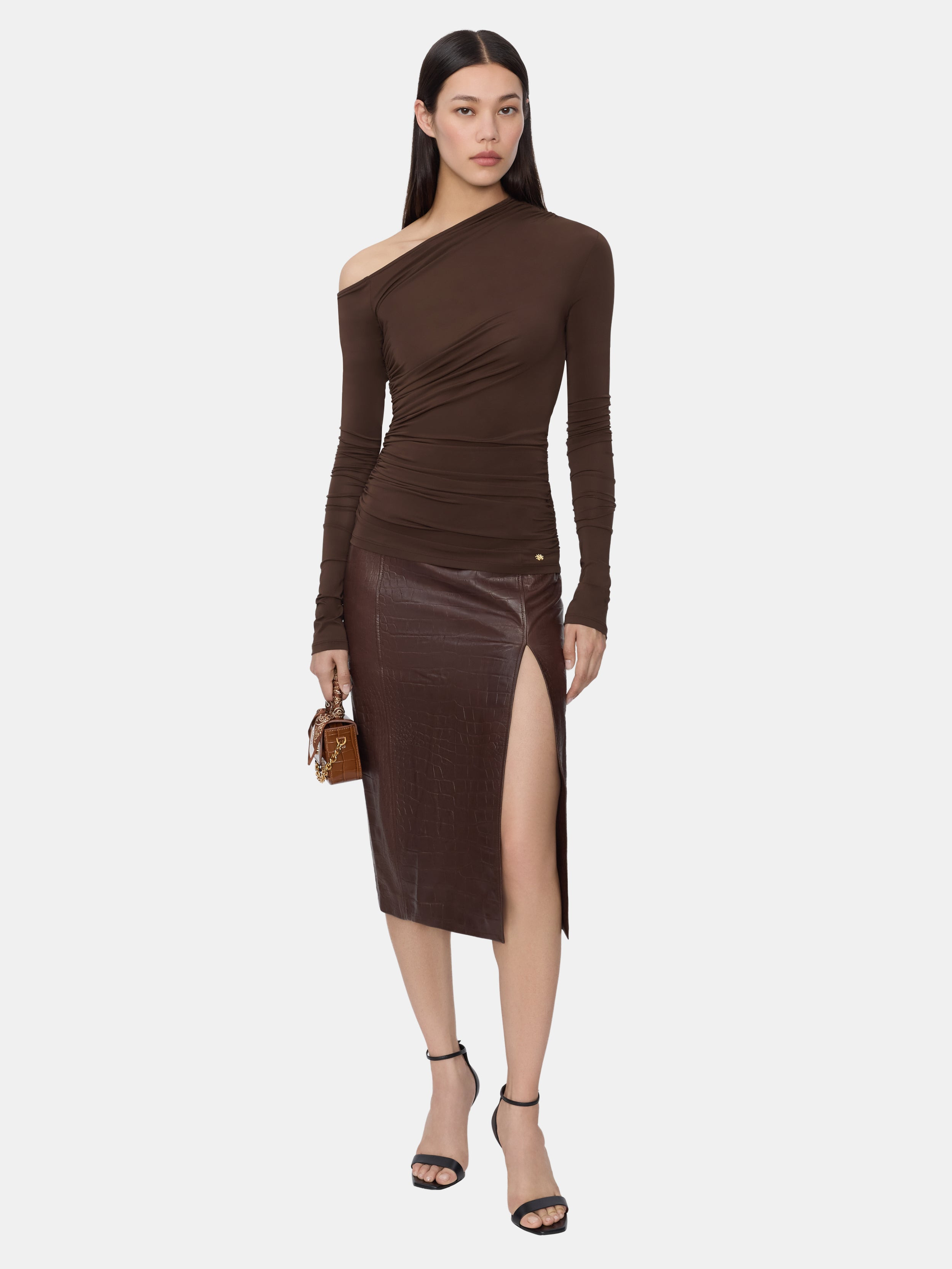 WOMEN'S CROC EMBOSSED MIDI SKIRT - 2