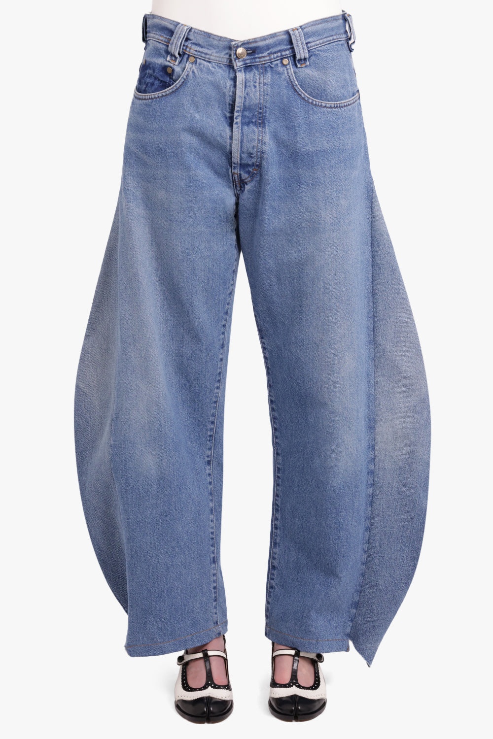 CURVED SIDE UPCYCLE STRAIGHT LEG DENIM JEANS | BLUE - 3