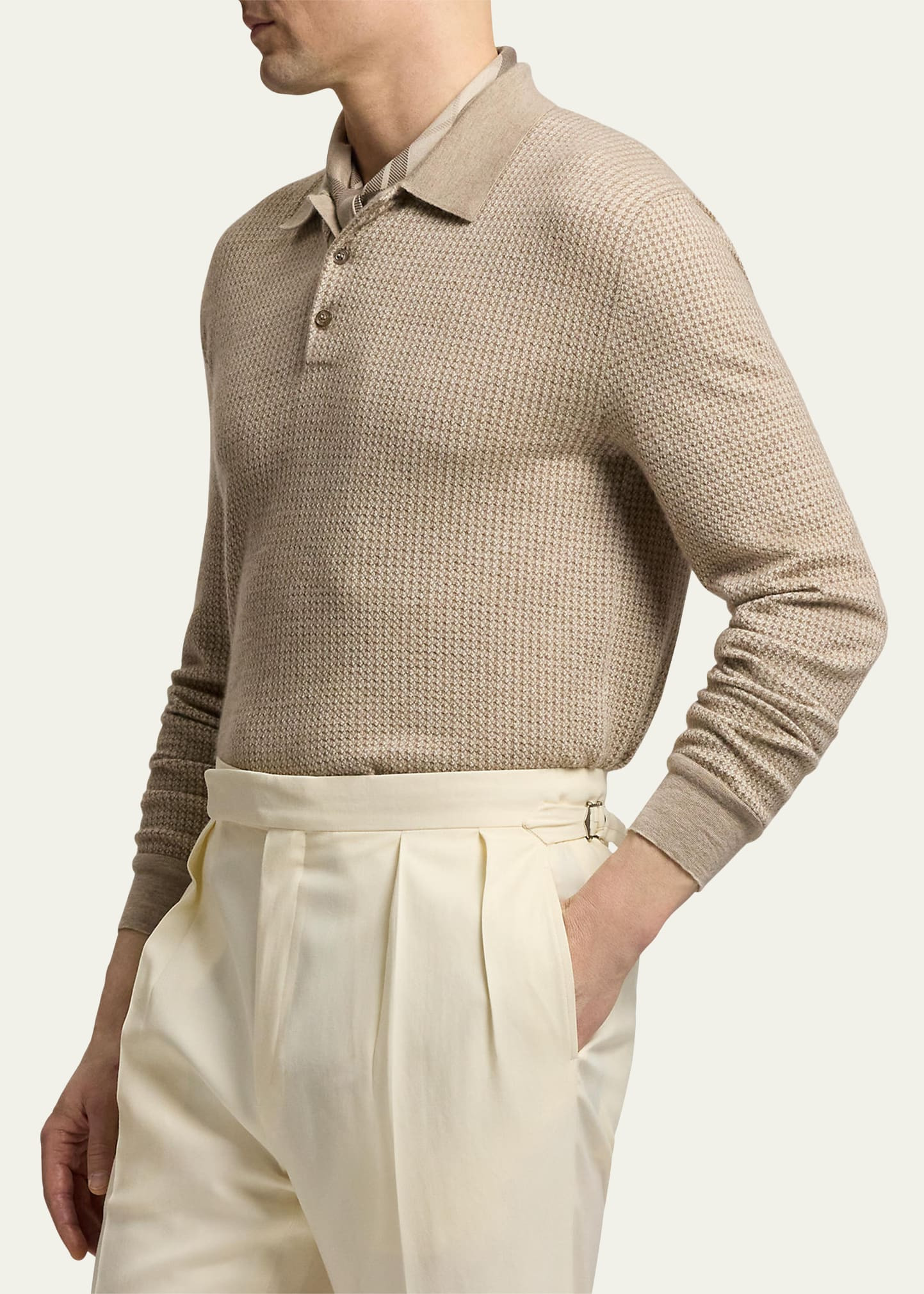 Men's Cashmere Waffle Knit Polo Sweater - 4