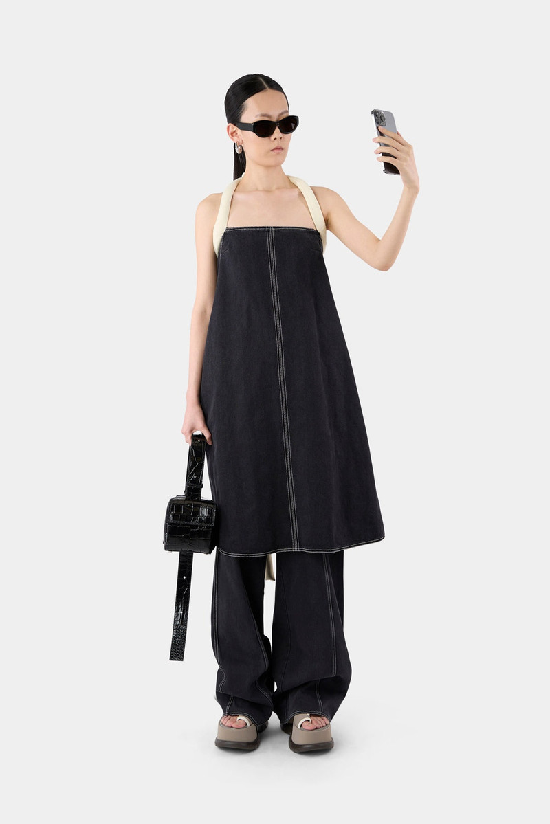 TUBO SHORT DRESS / washed denim / balck 1