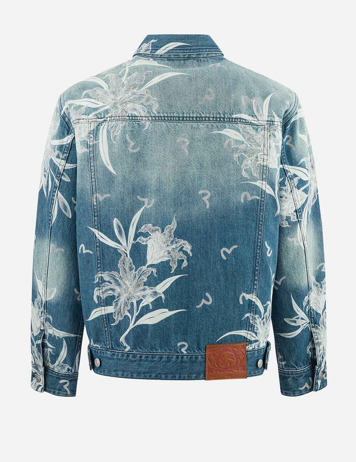 Floral and Seagull Embroidery Relax Fit Denim Jacket - 2