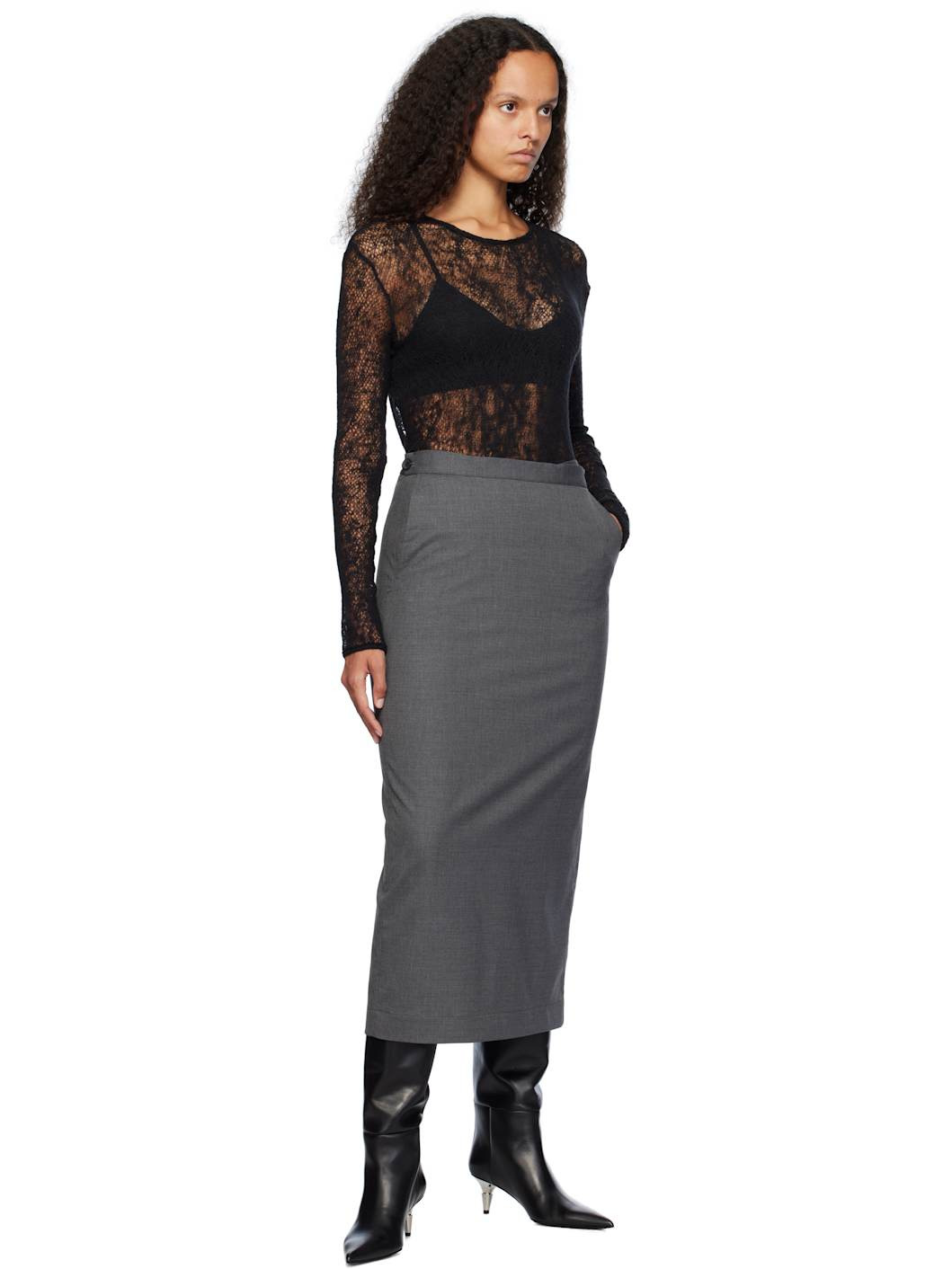 Gray Suiting Midi Skirt - 4