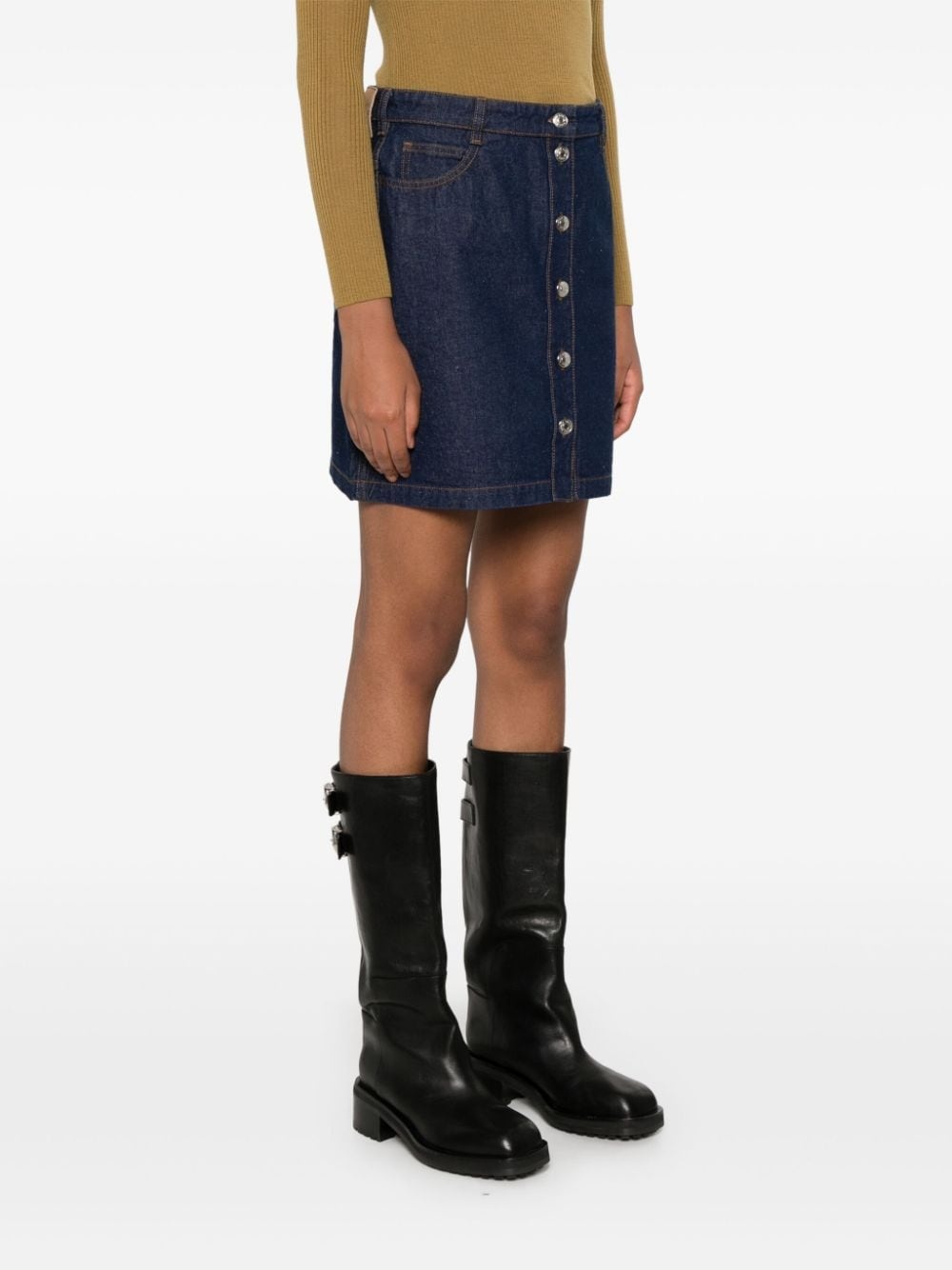 button-up denim mini skirt - 3