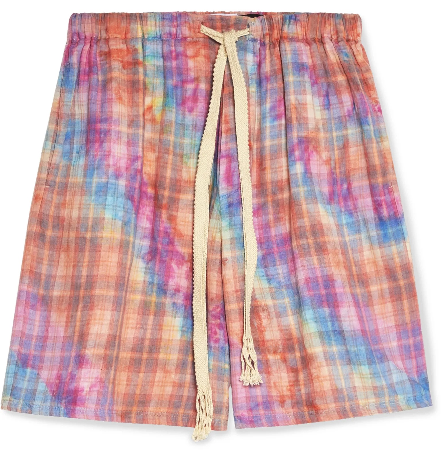 + Paula's Ibiza Tie-Dyed Checked Cotton Drawstring Shorts - 1