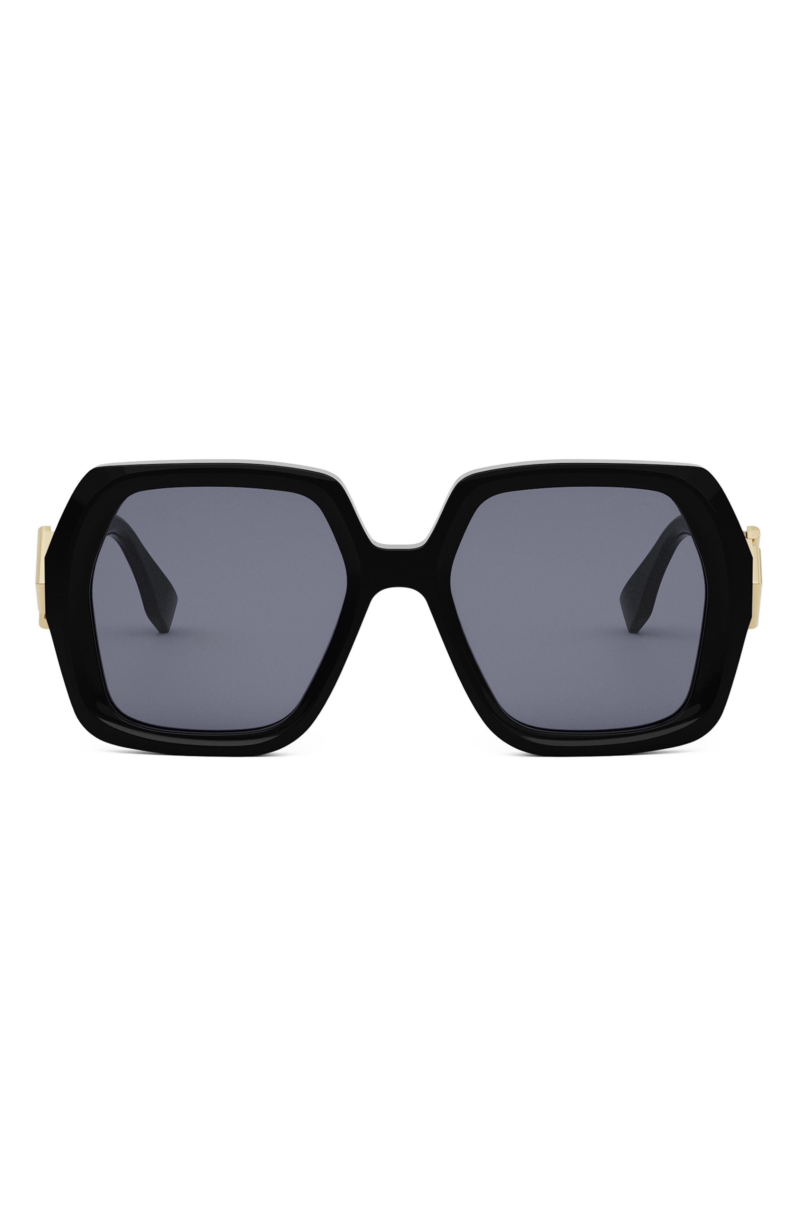'Fendi Diamonds 51mm Square Sunglasses in Shiny Black /Blue at Nordstrom - 1