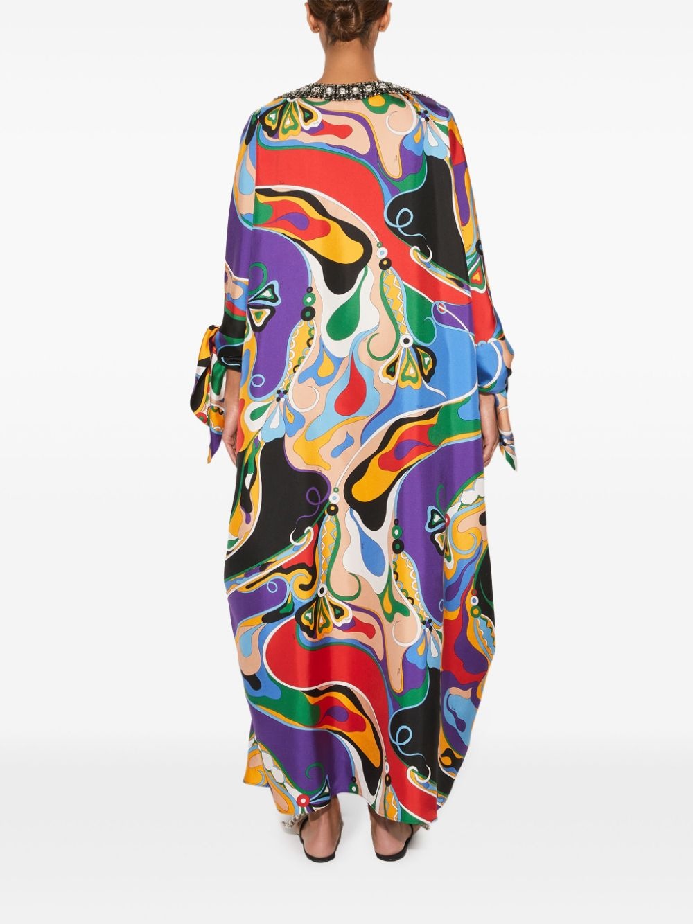 Orchidee-print silk kaftan - 4