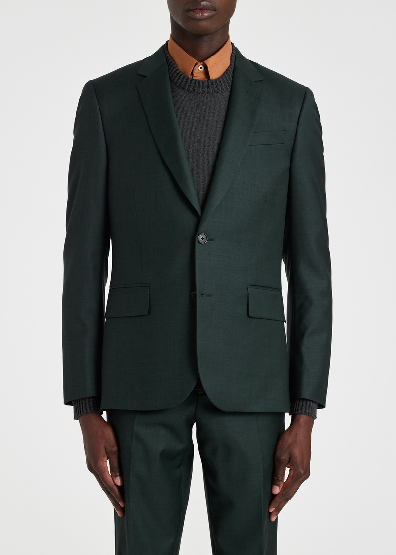 Tailored-Fit Dark Green Sharkskin Wool Suit 7