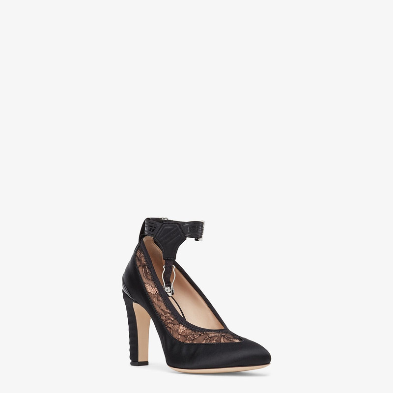 FENDI Black lace and satin pumps outlook