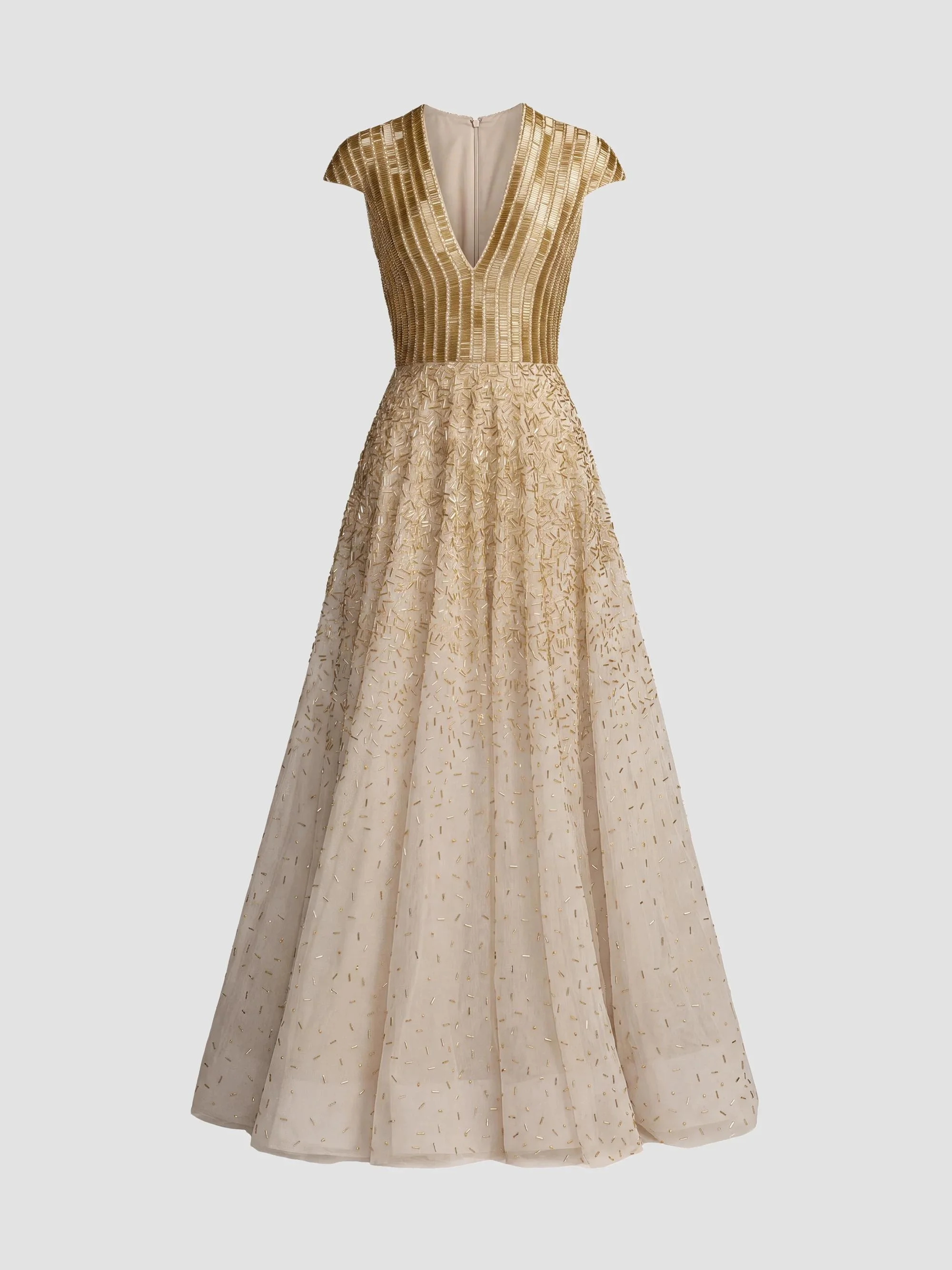 Women's Embellished Mesh A-Line Gown - Gold - 1