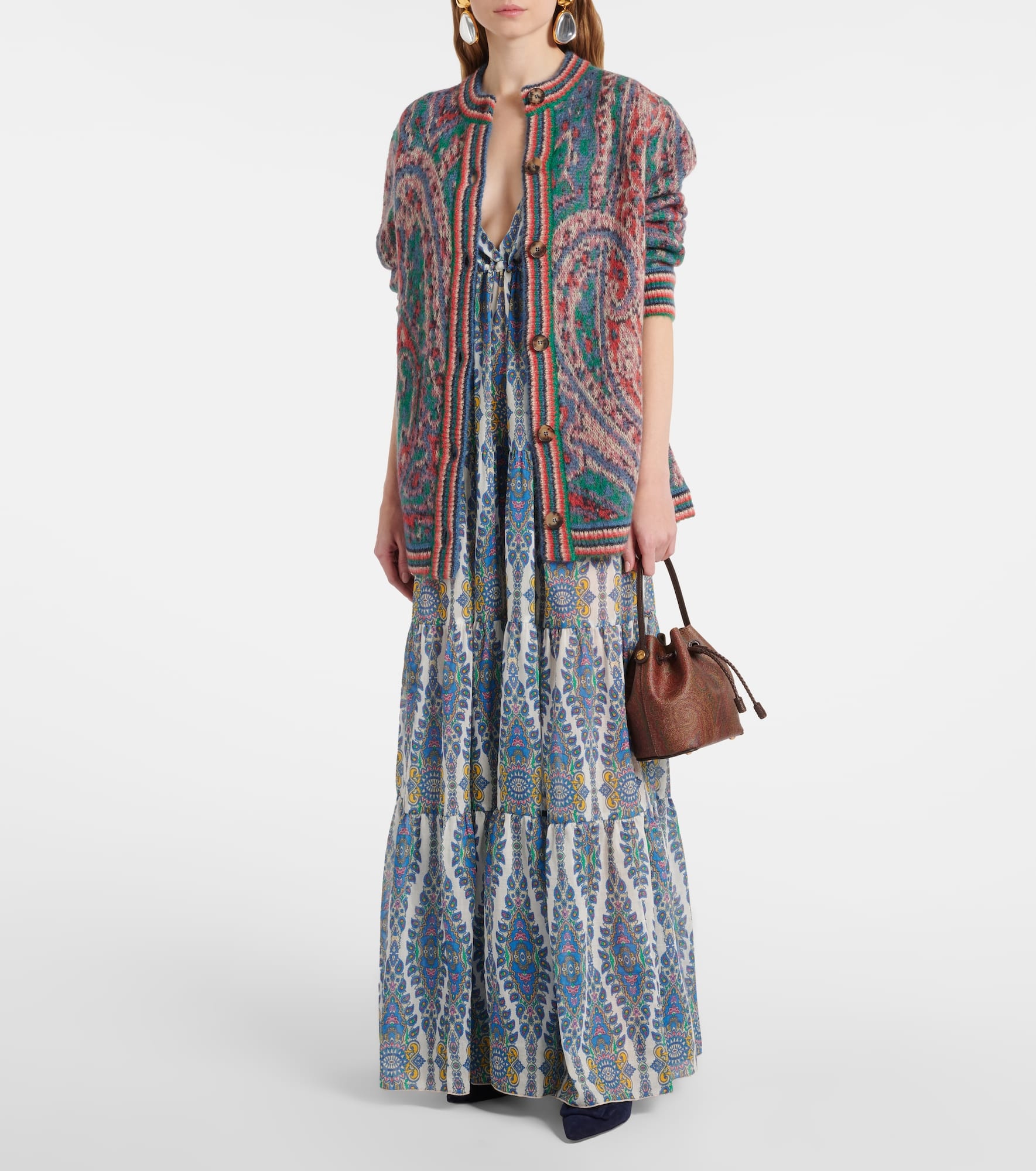 Printed tiered cotton and silk maxi dress - 2