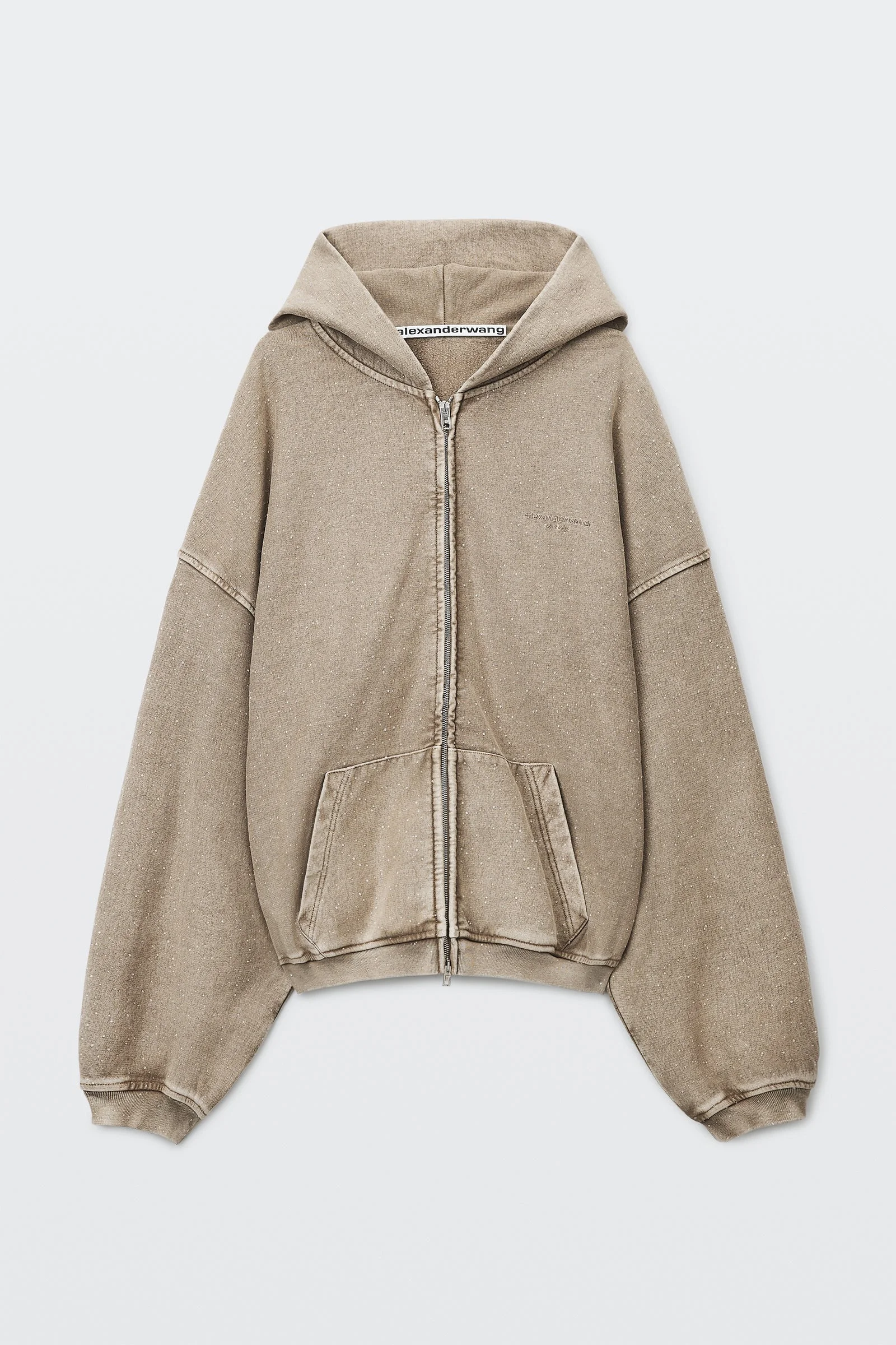 crystal hotfix oversized zip-up hoodie - 1