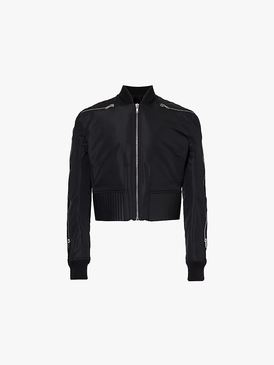 Stand-collar leather-trim woven bomber jacket - 1