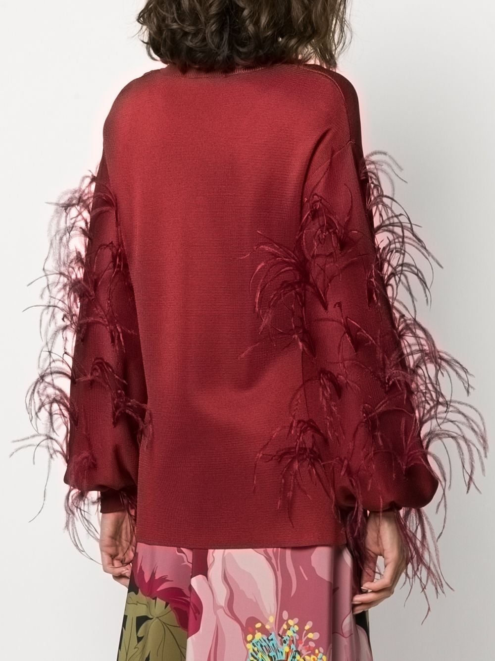 ostrich feather embellished V-neck jumper - 4